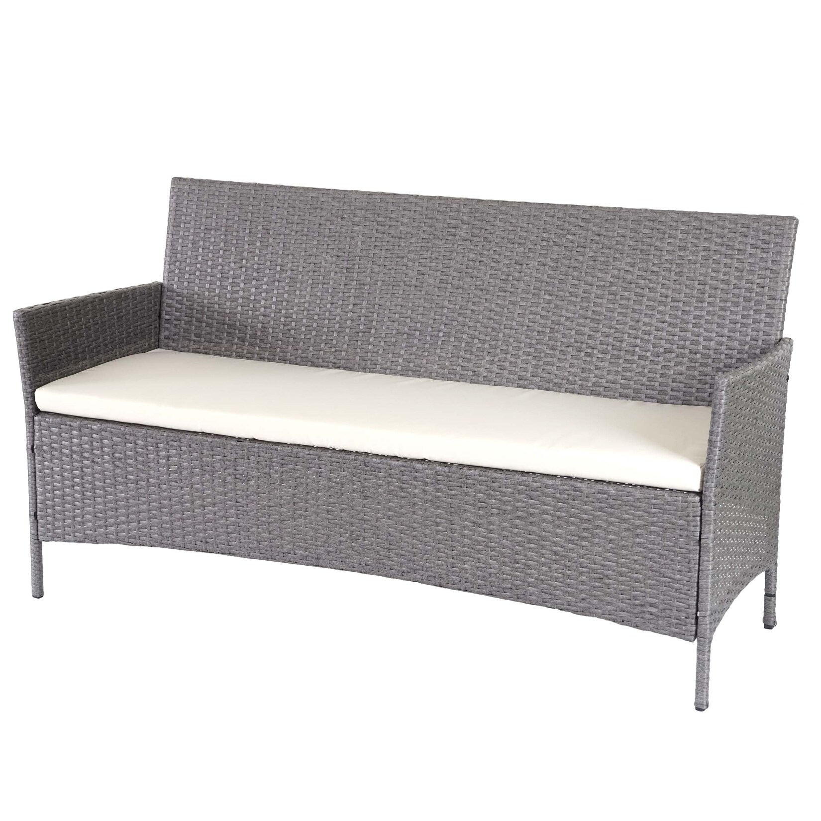 3-Sitzer Poly-Rattan Gartenbank Hamar, Sitzbank ~ grau, Kissen creme | 04057651293141