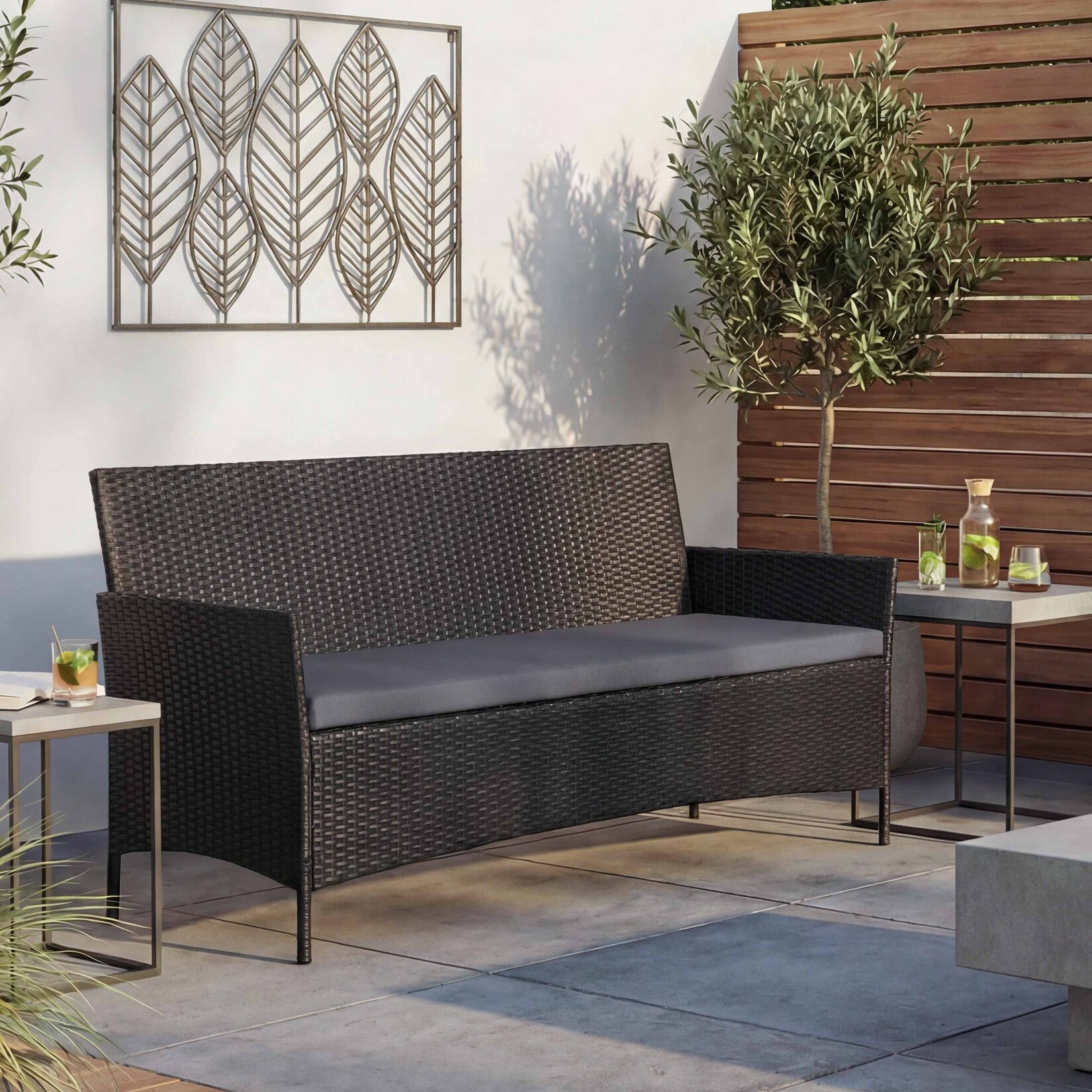 3-Sitzer Poly-Rattan Gartenbank Hamar, Sitzbank ~ anthrazit, Kissen anthrazit