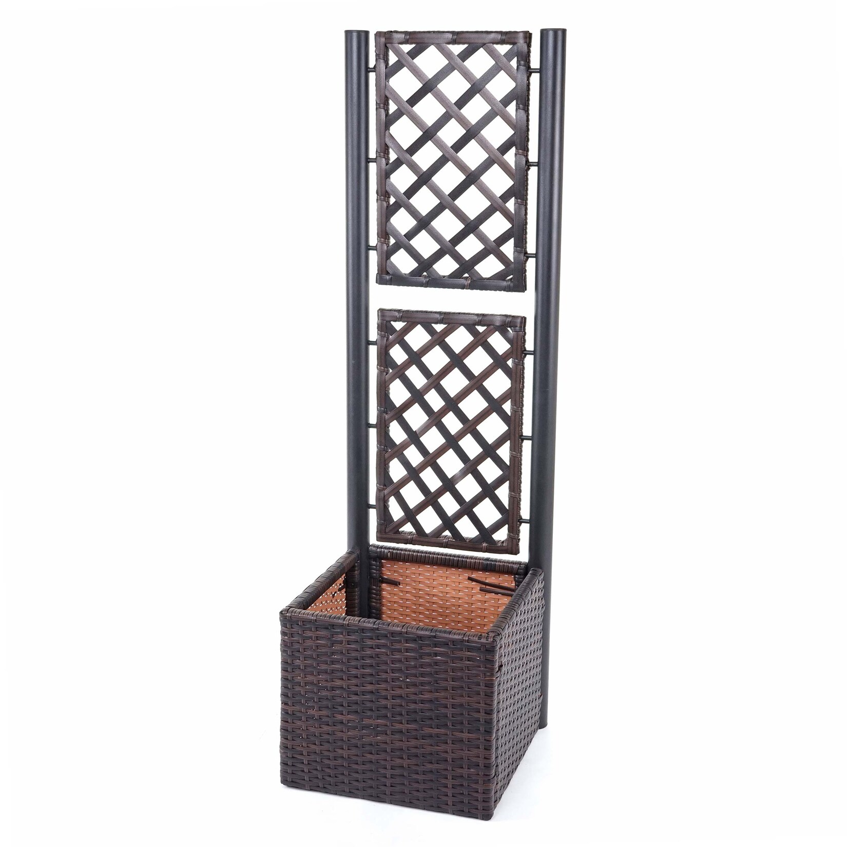 Poly-Rattan Rankgitter MCW-D76, Pflanzkasten Rankhilfe, 142x43x43cm ~ braun | 04057651269252