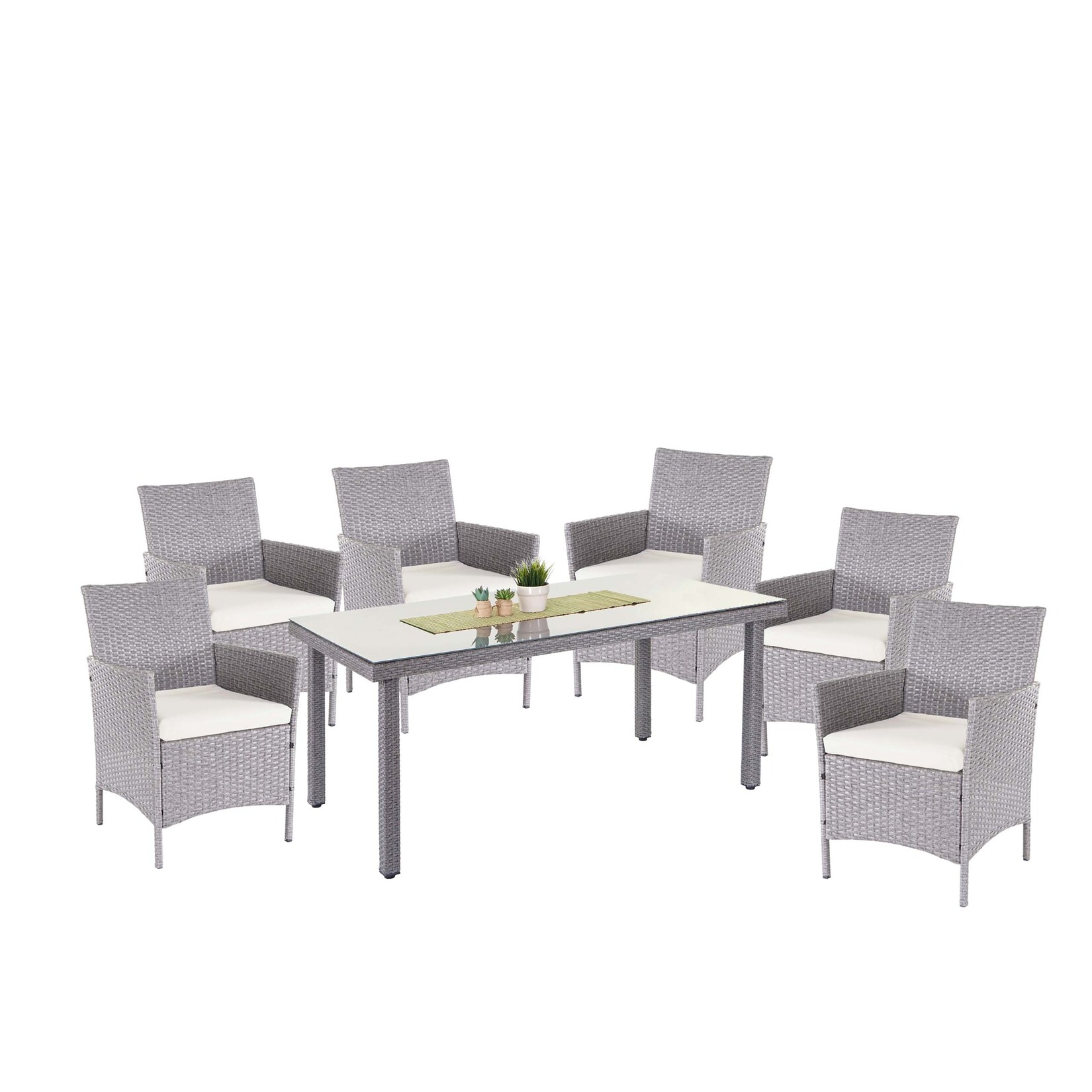 Poly-Rattan-Garnitur Hamar, Gartenmöbel Balkon-Set Sitzgarnitur ~ grau, Kissen creme | 04057651304144