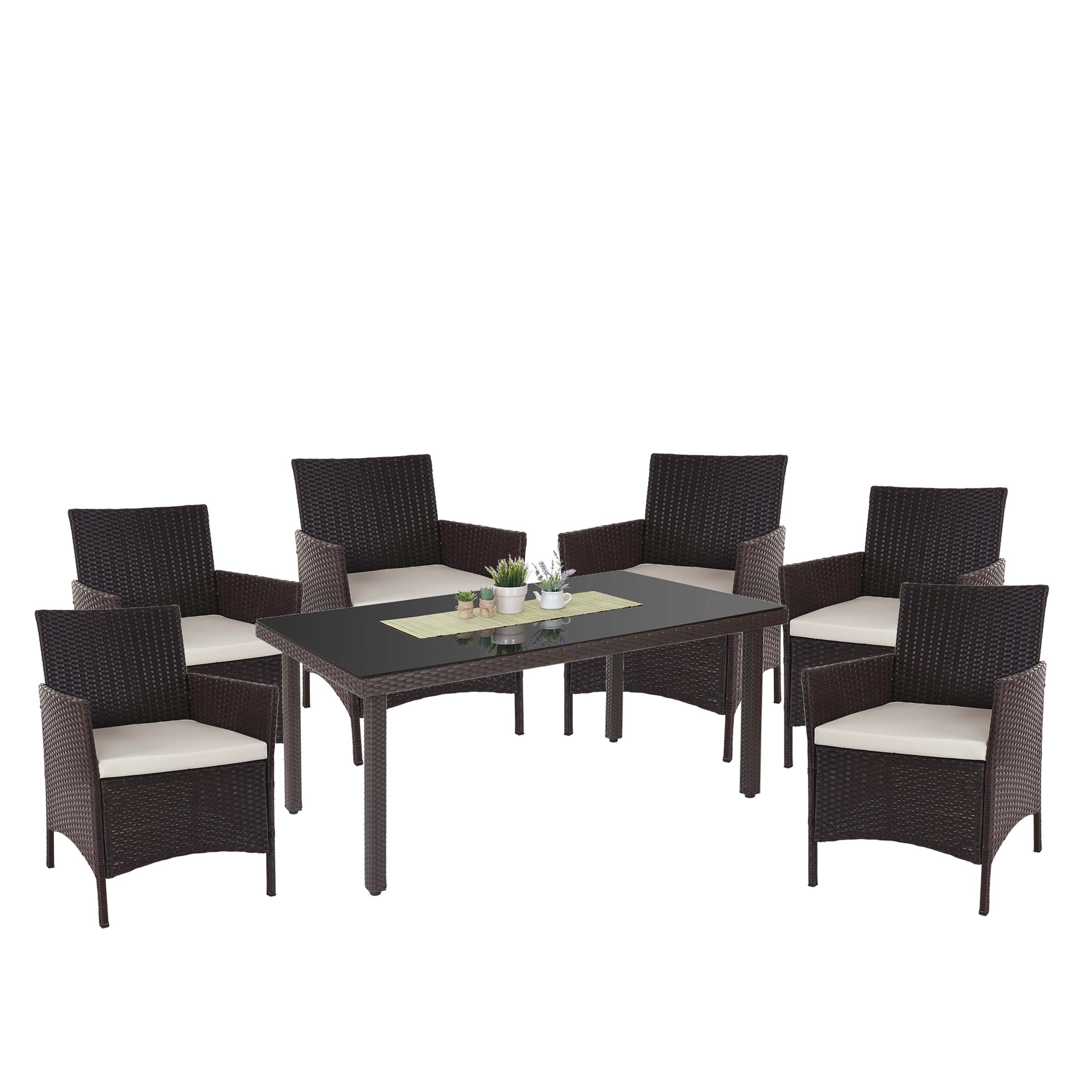 Poly-Rattan-Garnitur Hamar, Gartenm&ouml;bel Balkon-Set Sitzgarnitur ~ braun, Kissen creme - Bild 1