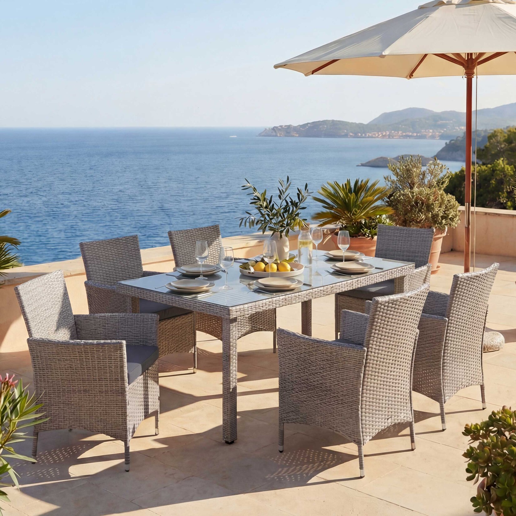 Poly-Rattan-Garnitur Hamar, Gartenmöbel Balkon-Set Sitzgarnitur ~ grau, Kissen anthrazit