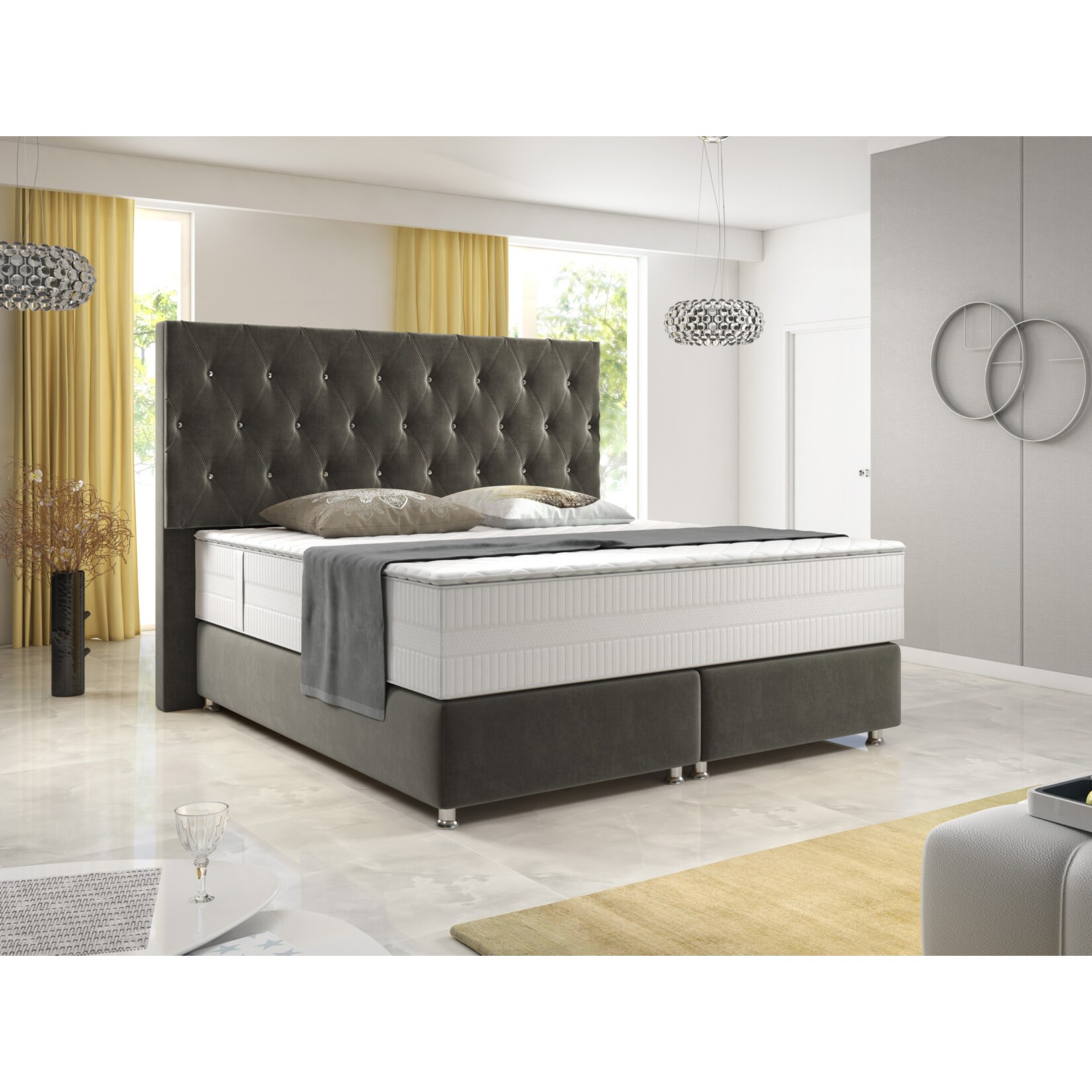 Inter Handels Boxspringbett Diamond 180×200 cm Anthrazit Velour Stoff | 04260465767146