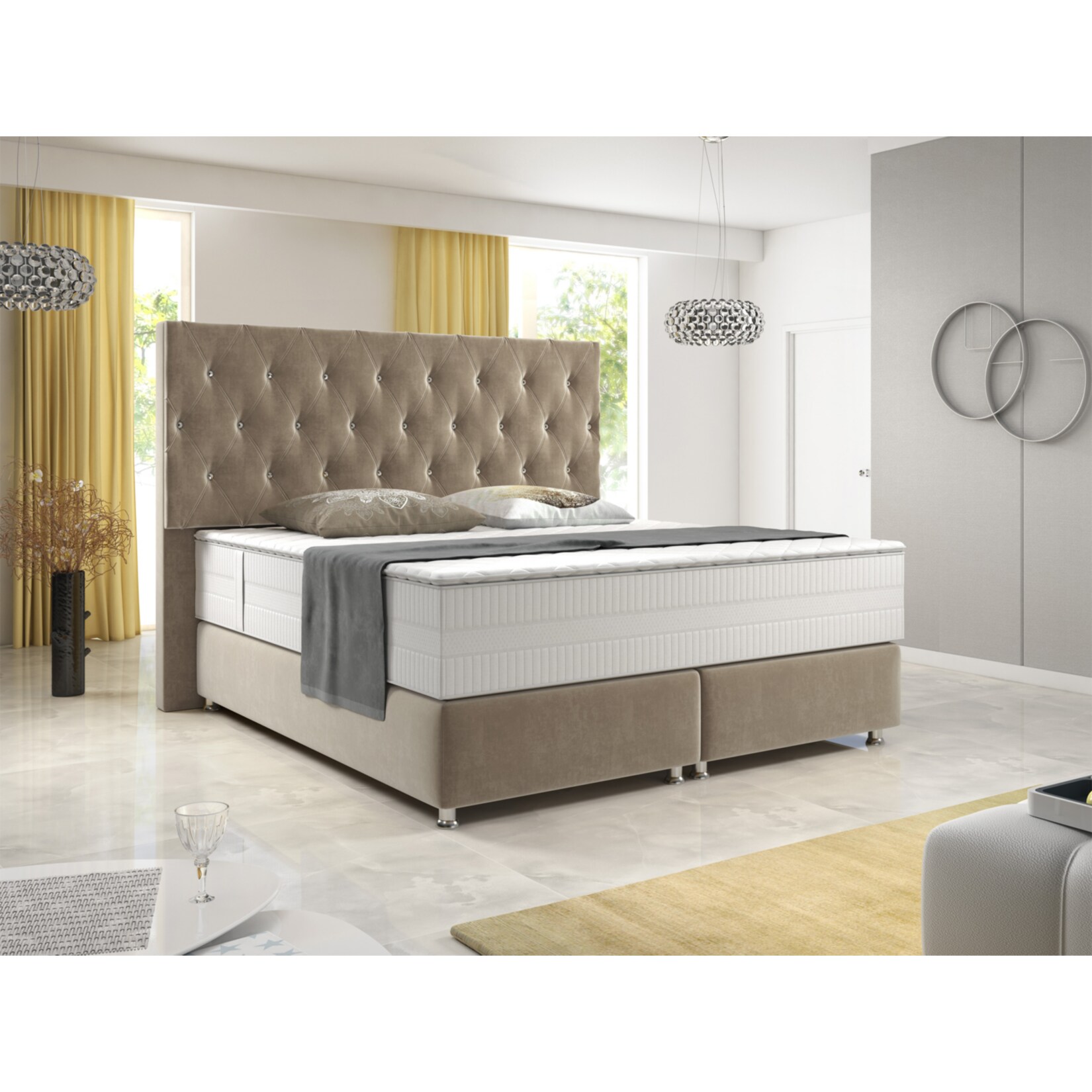 Inter Handels Boxspringbett Diamond 180×200 cm Velour Stoff Beige | 04260465767153
