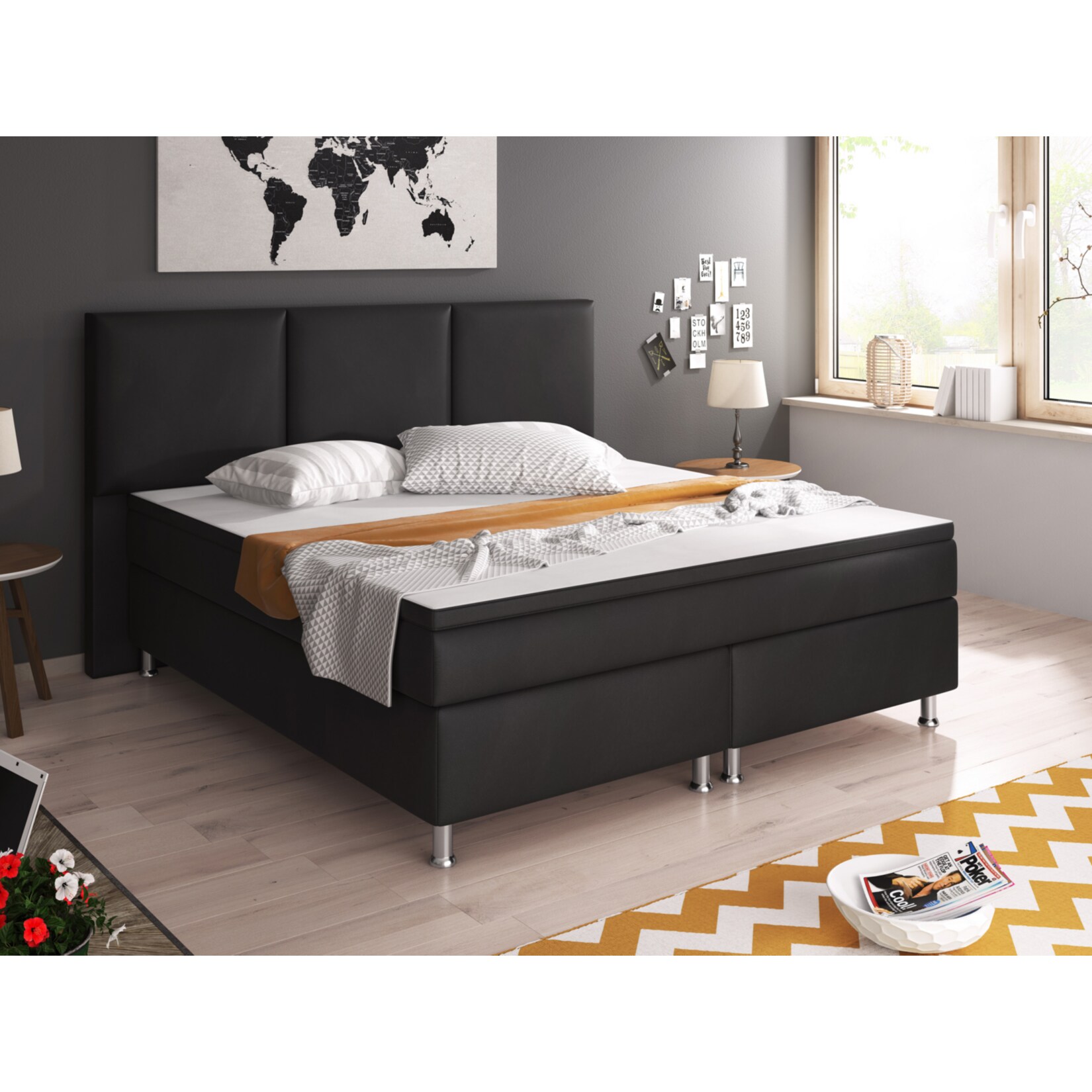 Inter Trading Boxspringbett Oslo 180x200 cm Kunstleder schwarz - Bild 1