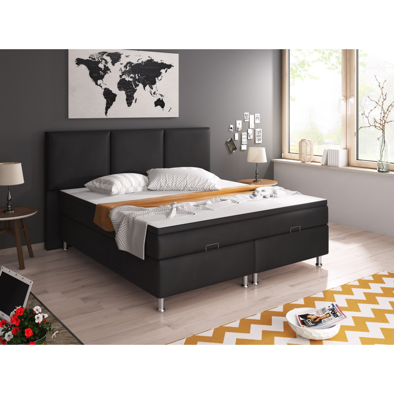 Inter Handels Boxspringbett Oslo mit Bettkasten 180×200 cm Kunstleder schwarz | 04260465767023