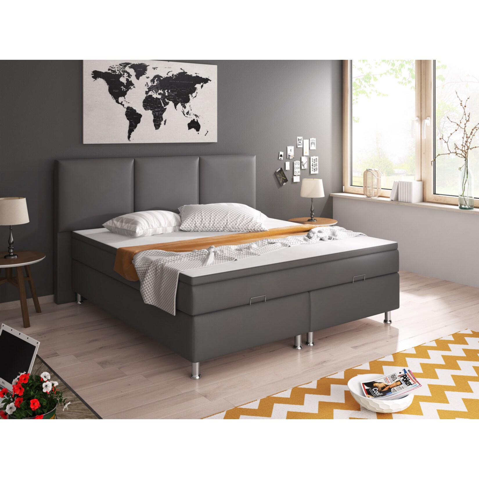 Inter Handels Boxspringbett Oslo mit Bettkasten 180×200 cm Kunstleder anthrazit | 04260465767030