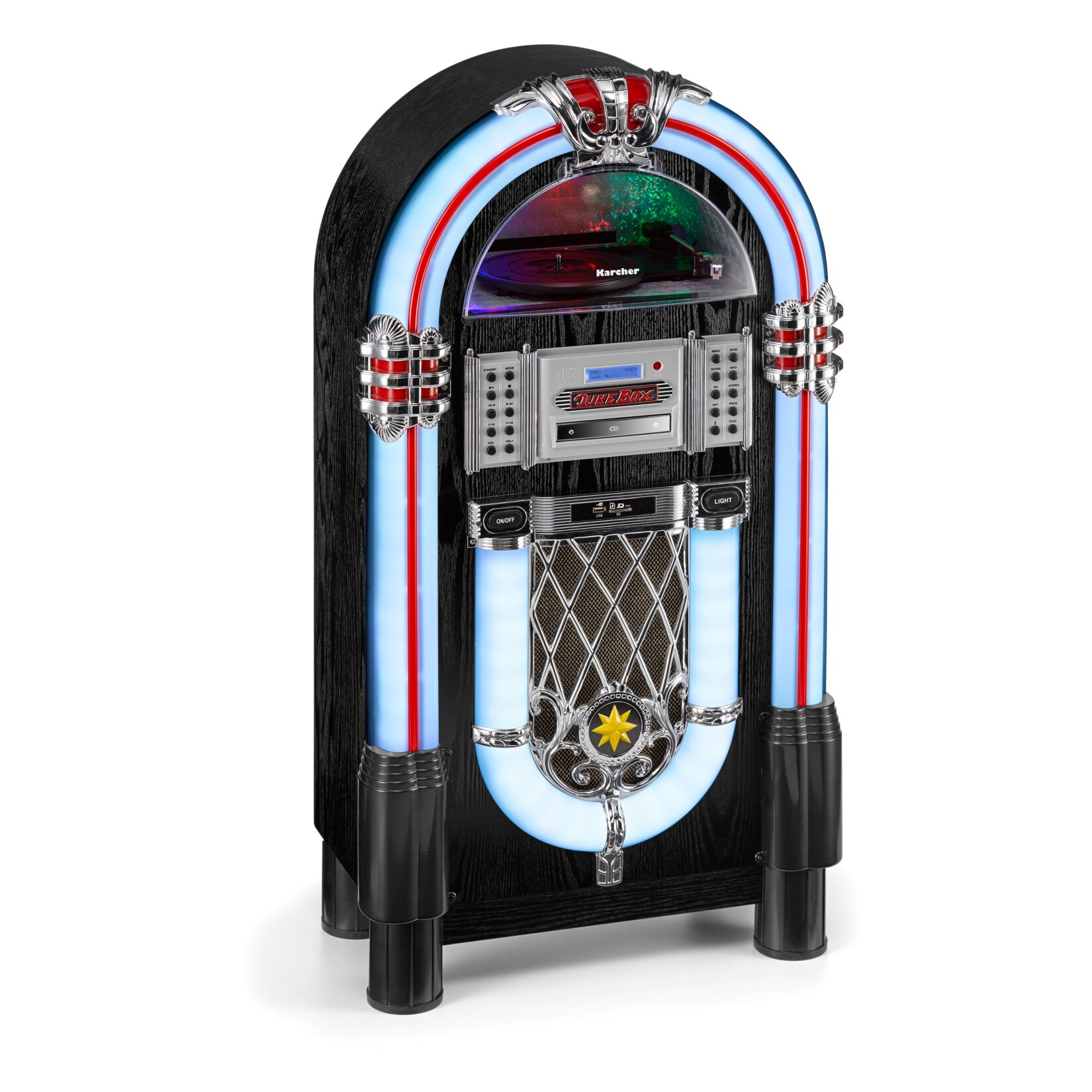 Karcher JB6608D Jukebox mit Plattenspieler, CD-Player, DAB+, Bluetooth und USB | 04000420866695