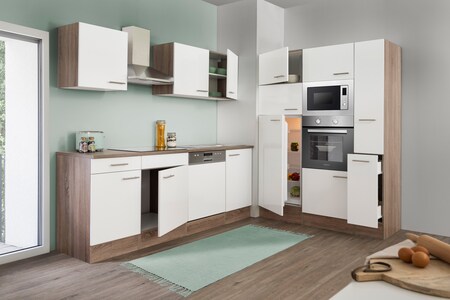 Respekta Küchenprogramm Eiche & weiß 370 York Einbauspüle, Mineralite E-Geräte kaufen cm inkl. Netto bei Küchenzeile online