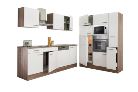 Küchenzeile Respekta E-Geräte Küchenprogramm Netto Mineralite & bei 370 Einbauspüle, online kaufen York Eiche cm weiß inkl.
