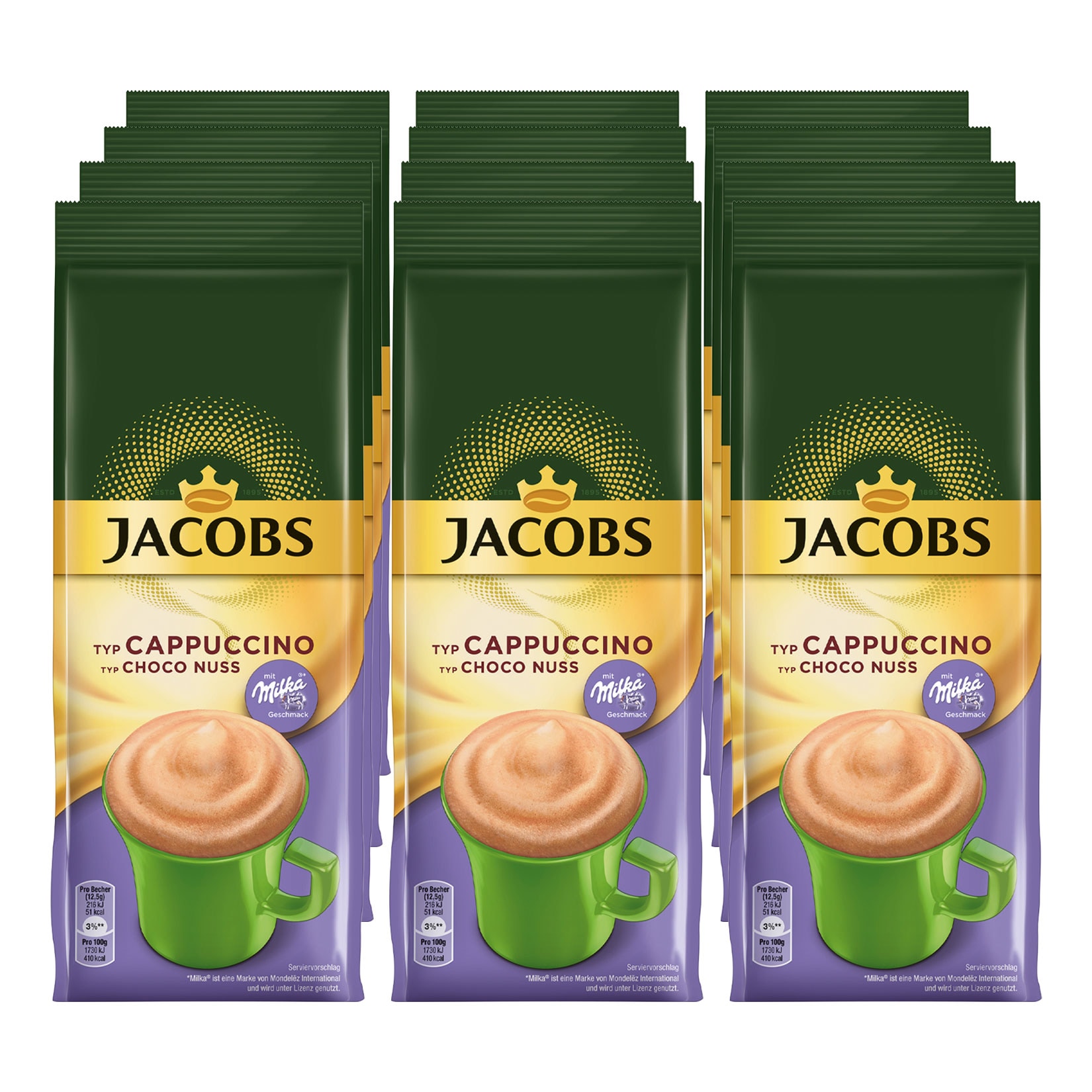 Jacobs Cappuccino Typ Choco Nuss 500 g, 12er Pack - Bild 1