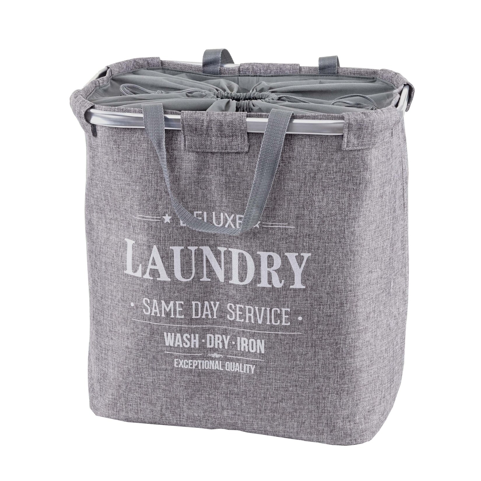 Wäschesammler MCW-C34, Laundry Wäschekorb Wäschebehälter mit Kordelzug, 2 Fächer Henkel 54x52x32cm 89l ~ grau | 04057651293639