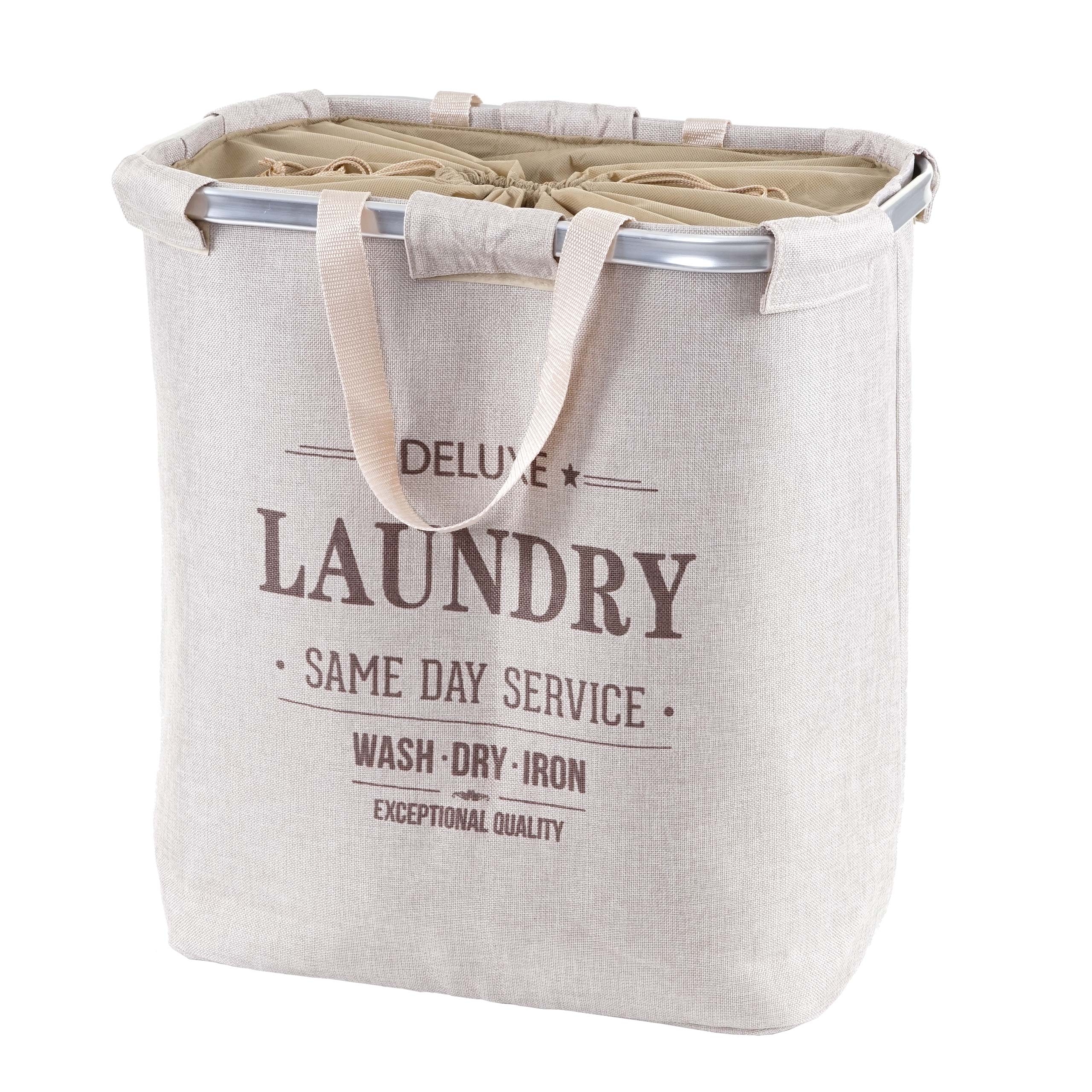 W&auml;schesammler MCW-C34, Laundry W&auml;schekorb W&auml;schebeh&auml;lter mit Kordelzug, 2 F&auml;cher Henkel 54x52x32cm 89l ~ beige - Bild 1