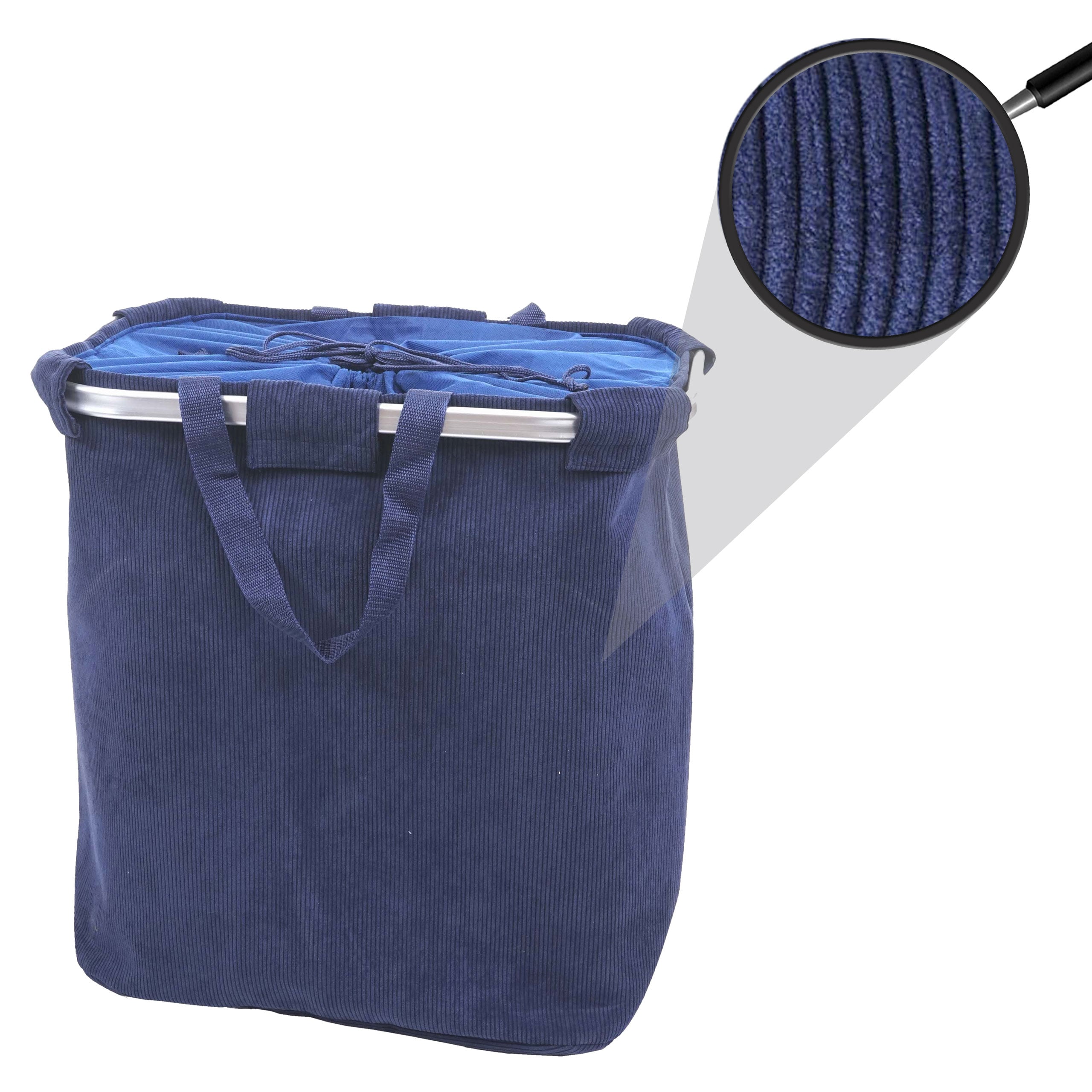 W&auml;schesammler MCW-C34, Laundry W&auml;schekorb W&auml;schebeh&auml;lter mit Kordelzug, 2 F&auml;cher Henkel 54x52x32cm 89l ~ cord blau - Bild 1