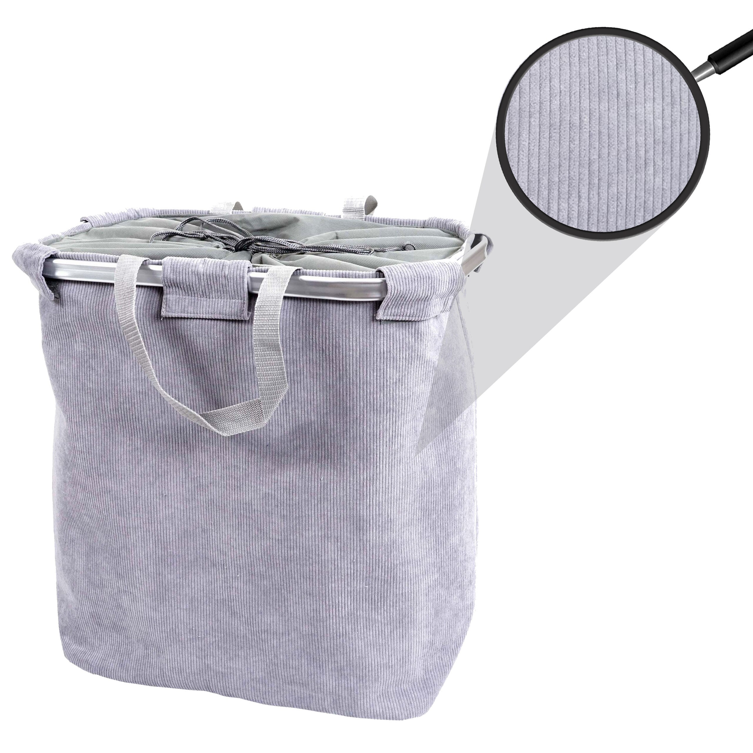W&auml;schesammler MCW-C34, Laundry W&auml;schekorb W&auml;schebeh&auml;lter mit Kordelzug, 2 F&auml;cher Henkel 54x52x32cm 89l ~ cord grau - Bild 1