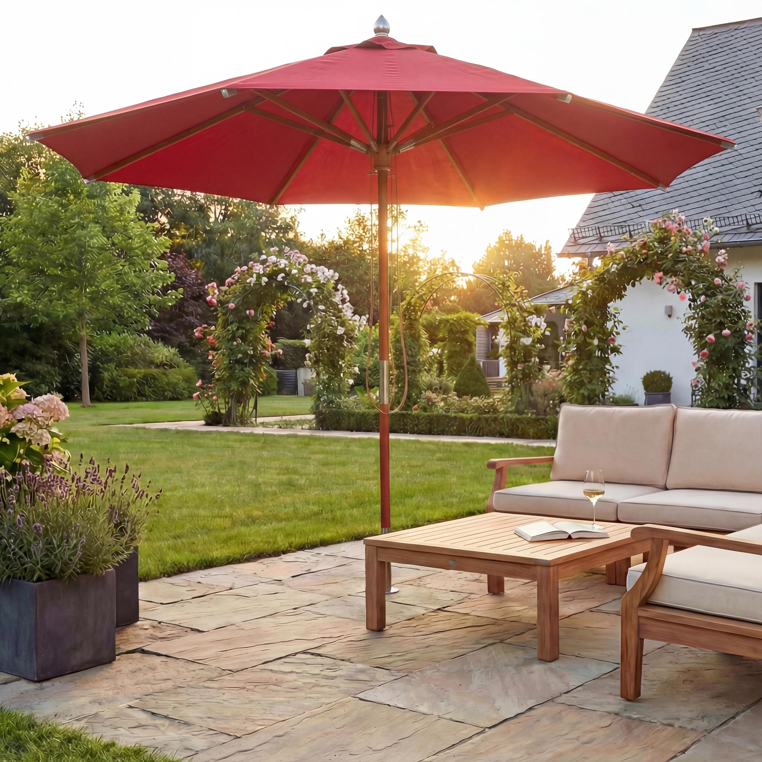 Gastronomie Holz-Sonnenschirm MCW-C57, Gartenschirm, Polyester/Holz 16kg, rund &Oslash;4m Seilzug sto&szlig;sicher ~ bordeaux - Bild 1