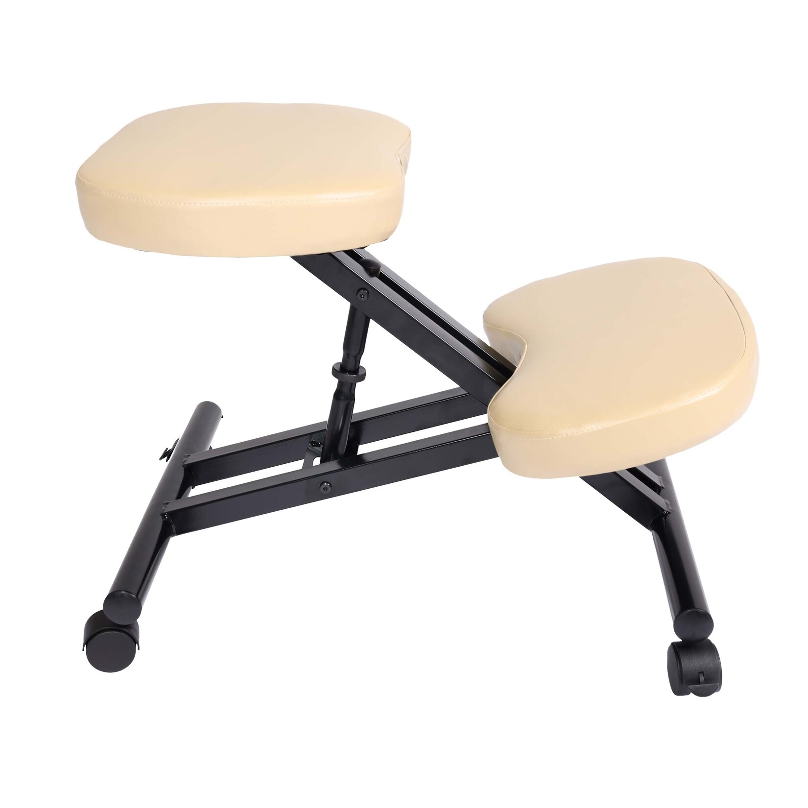 Kniestuhl MCW-E10, Sitzhocker Kniehocker, höhenverstellbar Rollen Kunstleder Metall MVG-zertifiziert ~ creme-beige