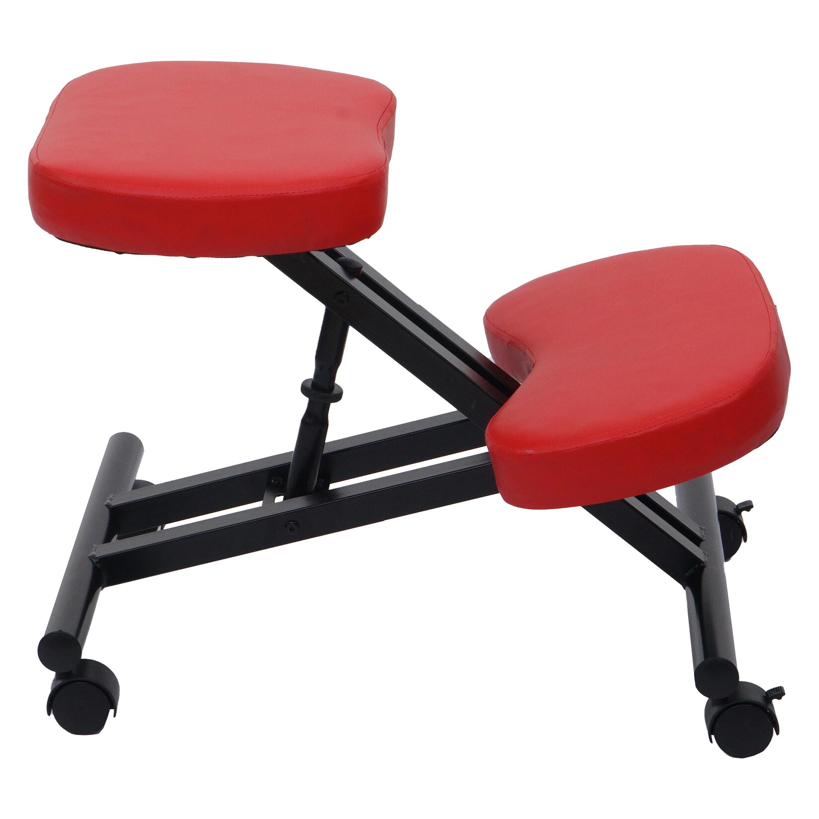 Kniestuhl MCW-E10, Sitzhocker Kniehocker, höhenverstellbar Rollen Kunstleder Metall MVG-zertifiziert ~ rot