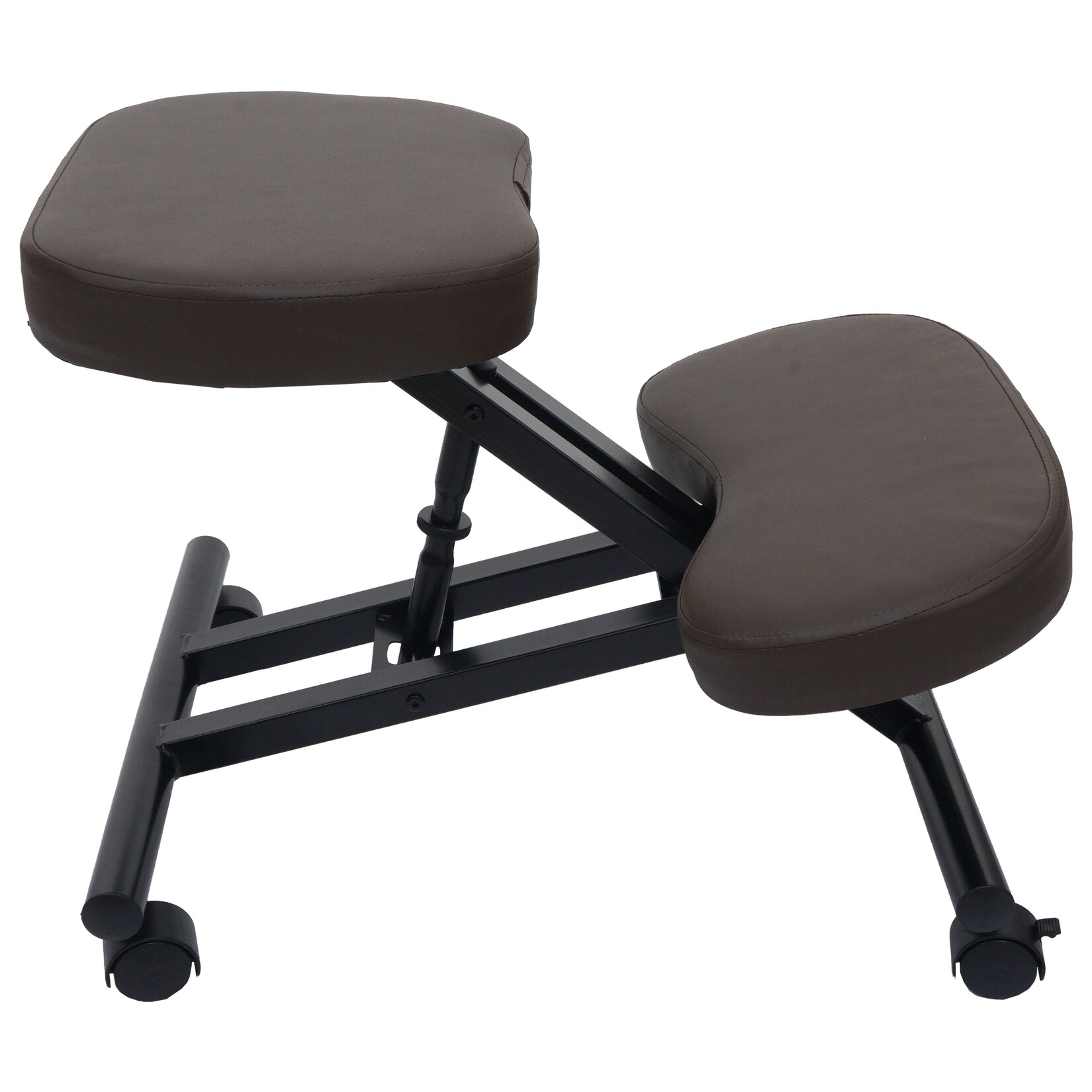 Kniestuhl MCW-E10, Sitzhocker Kniehocker, höhenverstellbar Rollen Kunstleder Metall MVG-zertifiziert ~ dunkelbraun