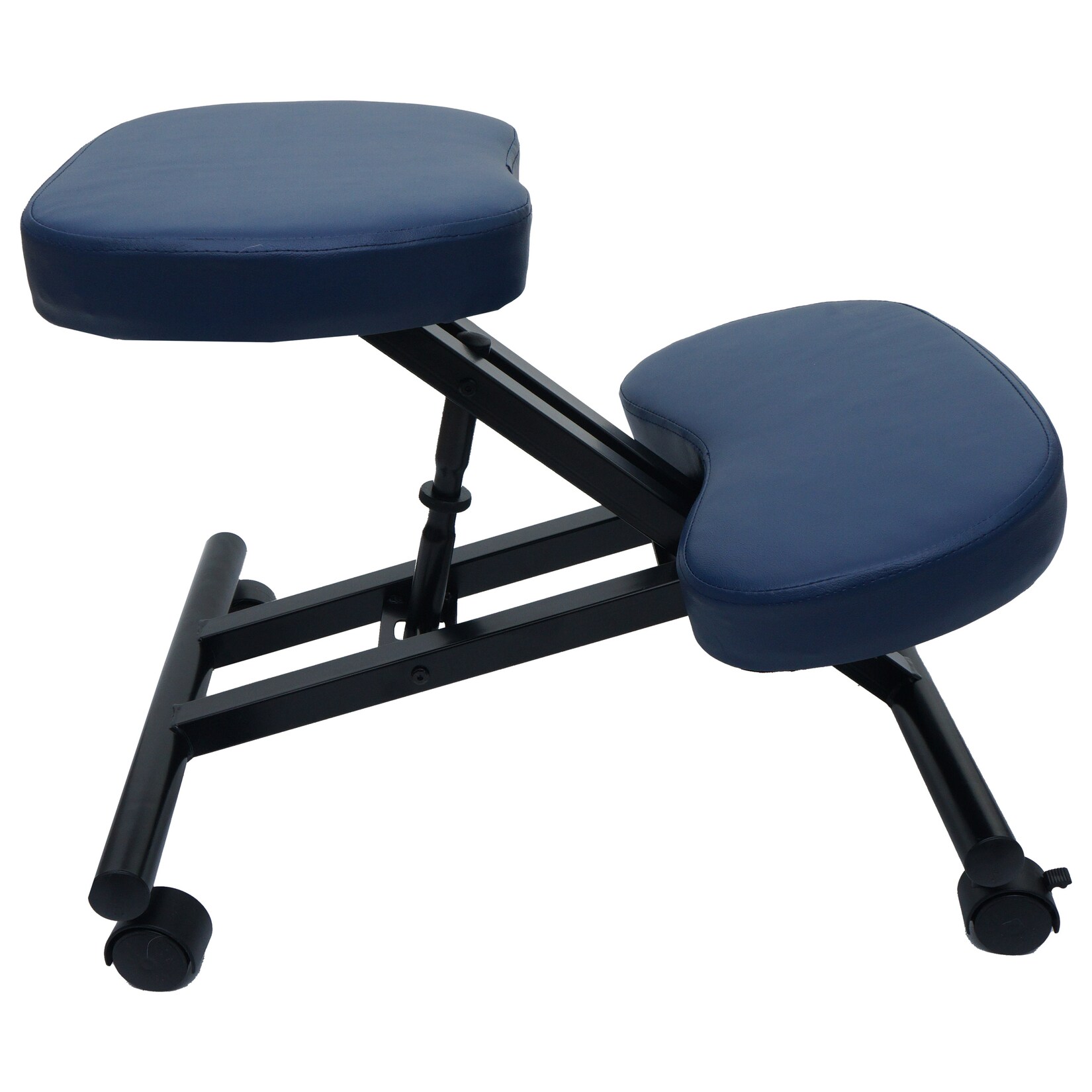Kniestuhl MCW-E10, Sitzhocker Kniehocker, höhenverstellbar Rollen Kunstleder Metall MVG-zertifiziert ~ blau