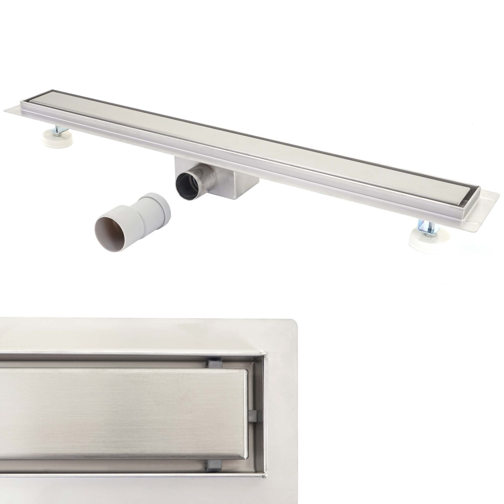 Duschrinne MCW-D94d, Bodenablauf Abflussrinne Duschablauf, Edelstahl Siphon 50-120cm ~ 110cm | 04057651241661