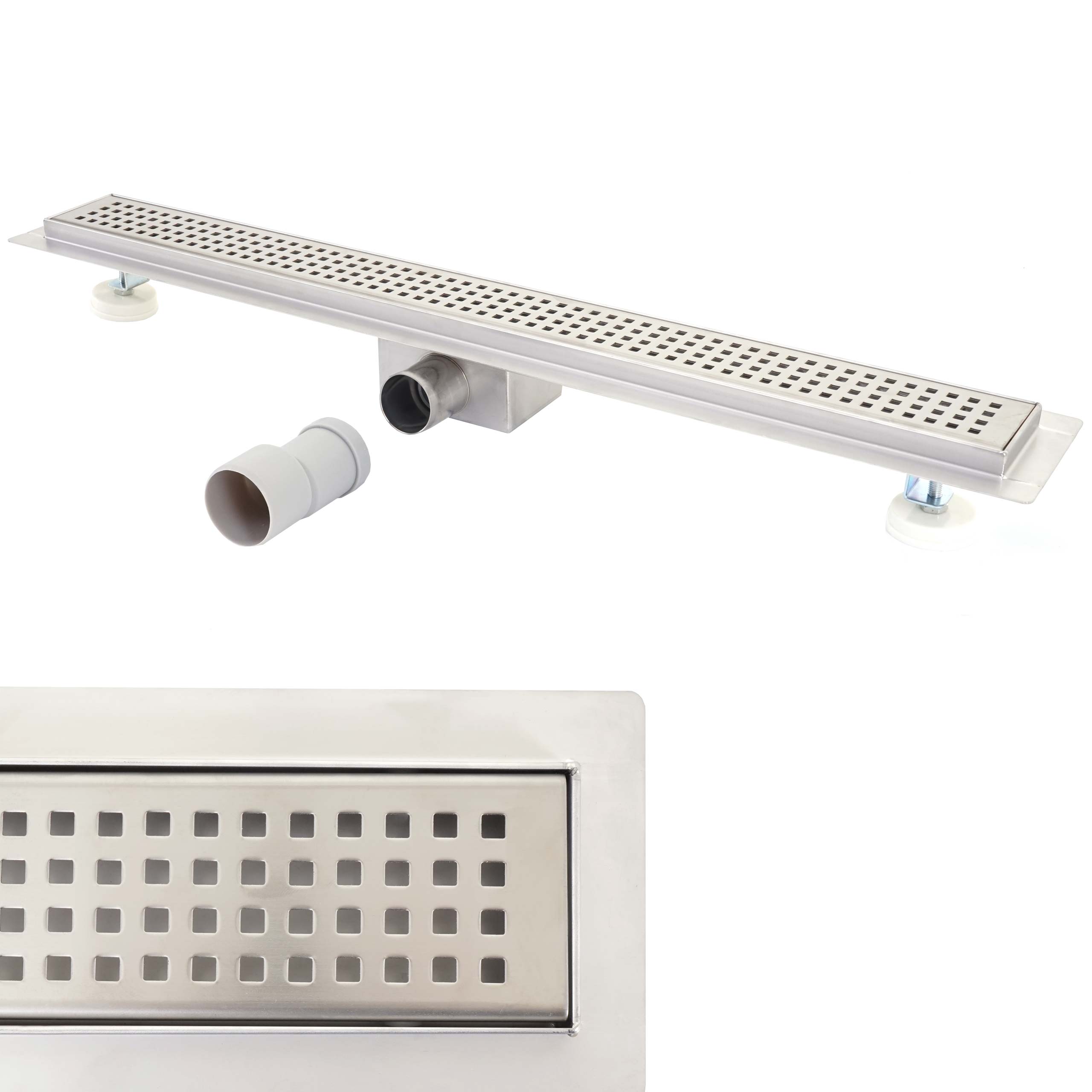 Duschrinne MCW-D94b, Bodenablauf Abflussrinne Duschablauf, Edelstahl Siphon 50-120cm ~ 90cm - Bild 1