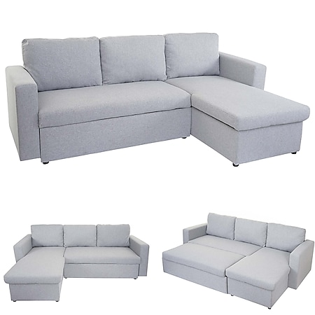 Schlafsofa MCW-D92, Couch Ecksofa Sofa, Schlaffunktion 220x152cm Stoff/Textil ~ hellgrau, ohne Deko-Kissen - Bild 1