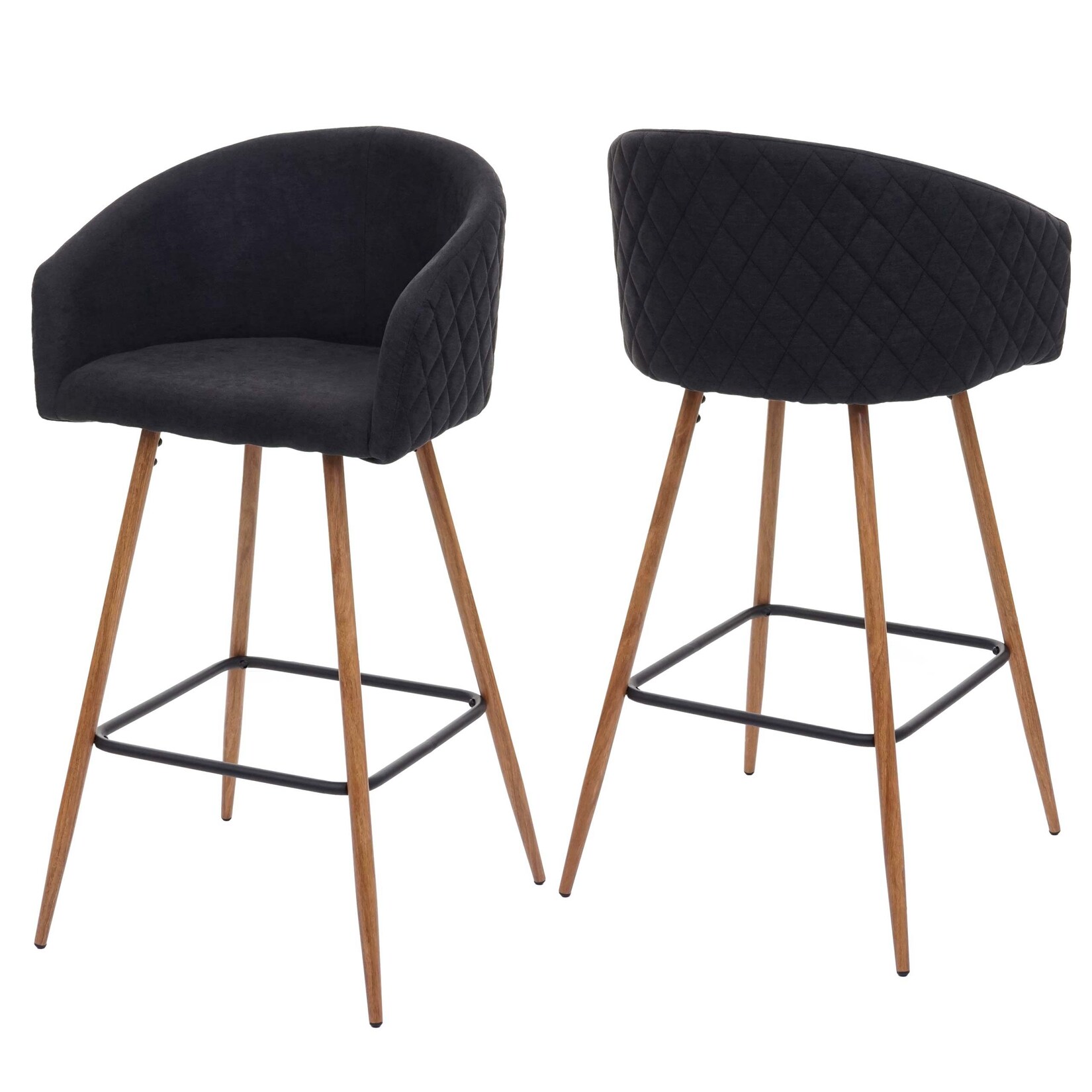 2er-Set Barhocker MCW-D72, Barstuhl Tresenhocker Küchenhocker mit Lehne, Metall Holzoptik ~ Stoff/Textil, anthrazit-grau