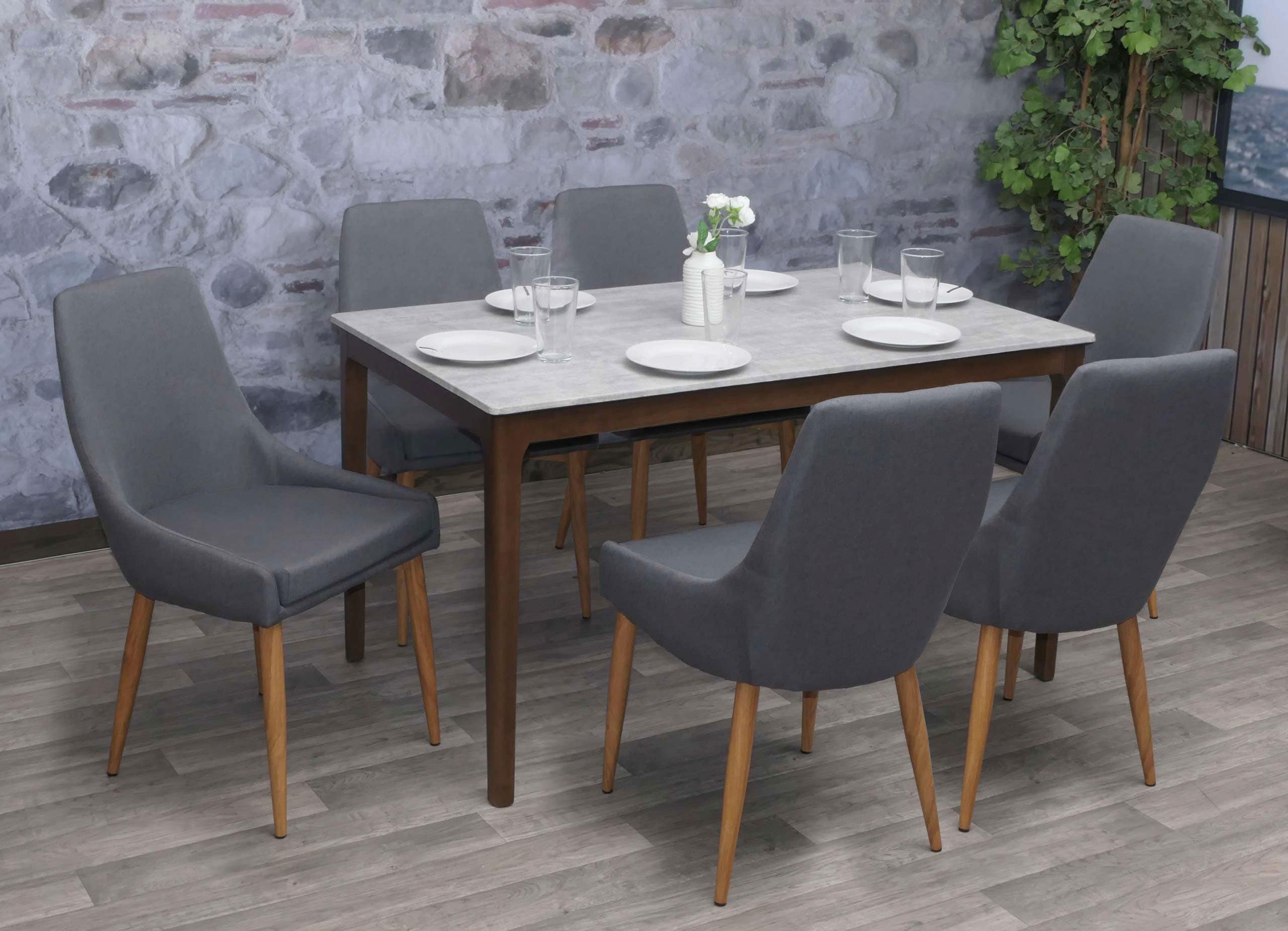 6er-Set Esszimmerstuhl MCW-B44 II, Stuhl K&uuml;chenstuhl Retro Design ~ Stoff/Textil dunkelgrau - Bild 1