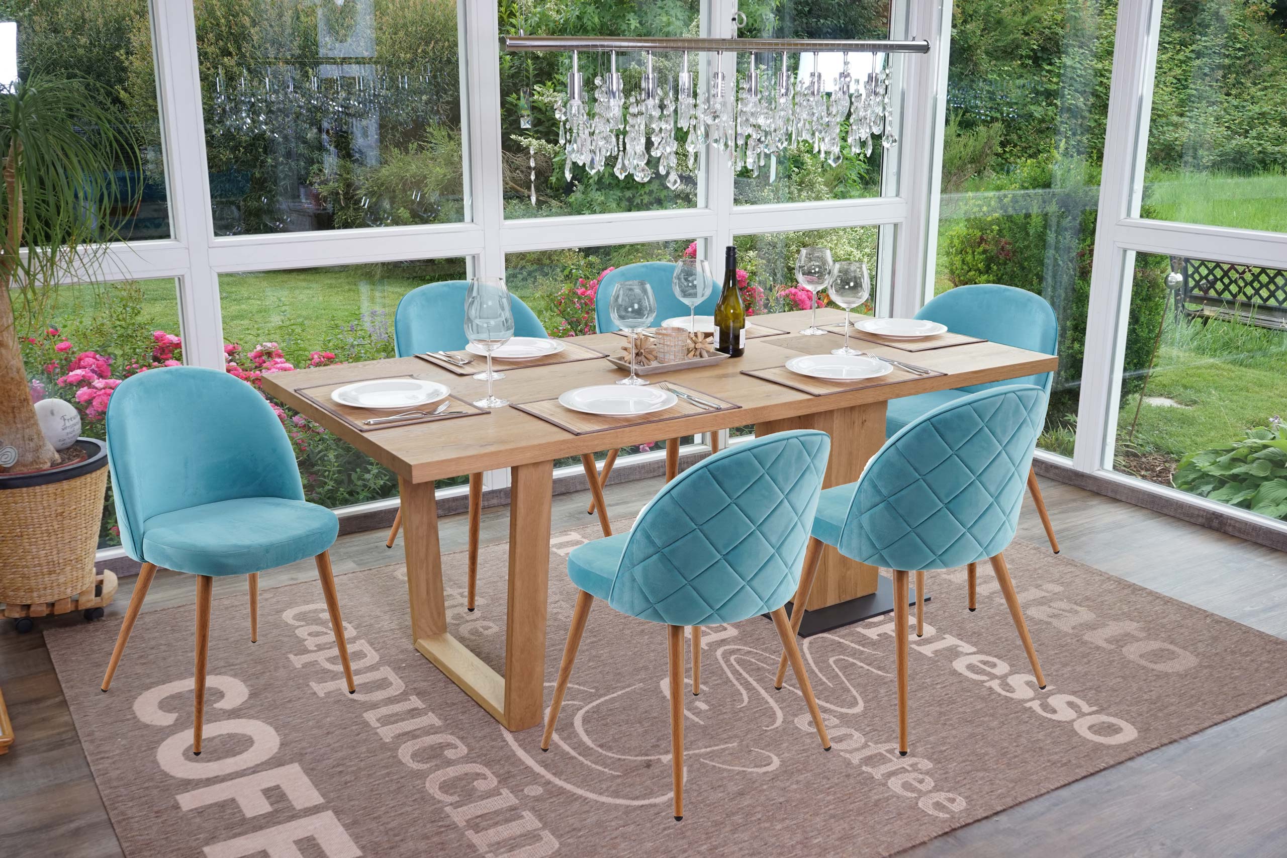 6er-Set Esszimmerstuhl MCW-D53, Stuhl K&uuml;chenstuhl, Retro 50er Jahre Design Samt ~ t&uuml;rkis - Bild 1