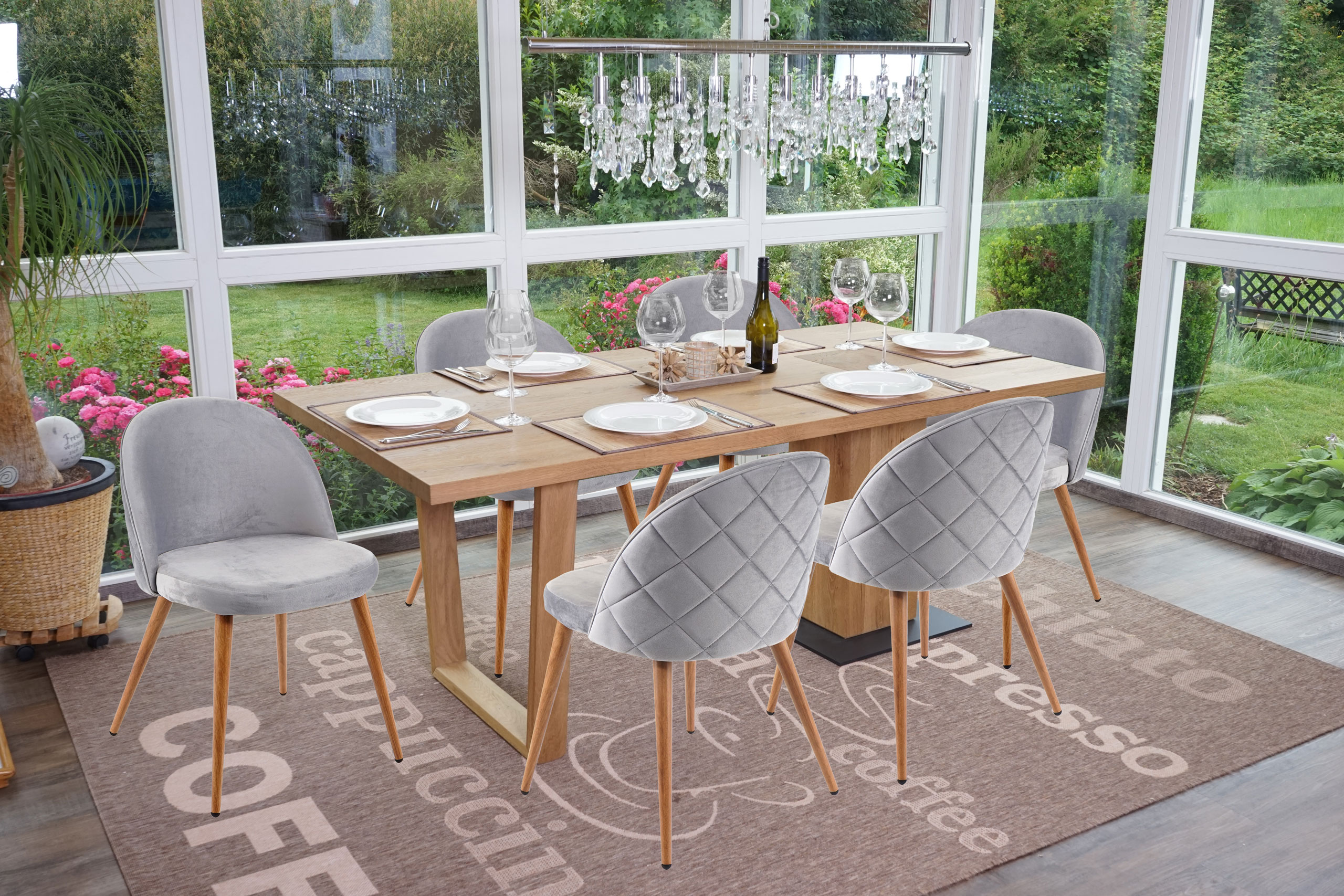 6er-Set Esszimmerstuhl MCW-D53, Stuhl K&uuml;chenstuhl, Retro 50er Jahre Design Samt ~ hellgrau - Bild 1