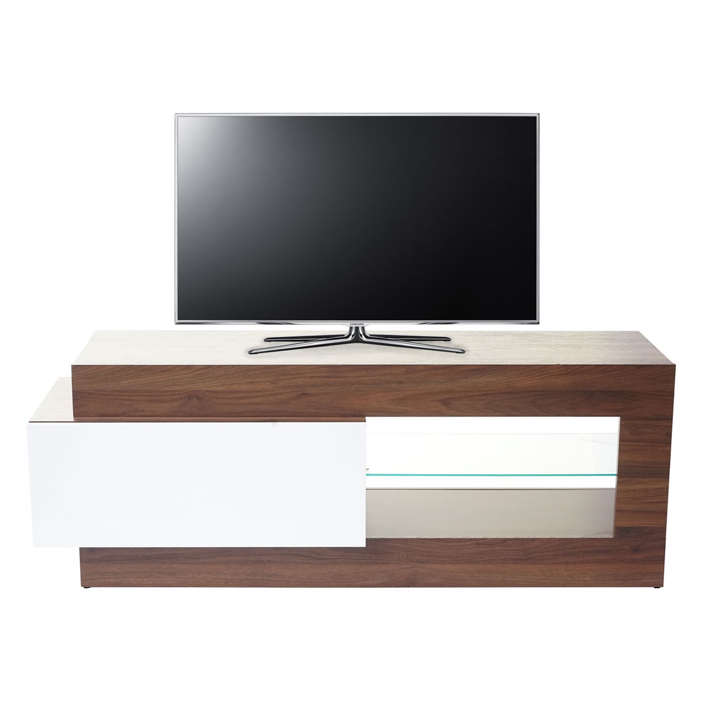 TV-Rack MCW-B51, Fernsehtisch Lowboard Schrank, 3D-Struktur Walnuss-Optik hochglanz 55x150x47cm | 04057651296784