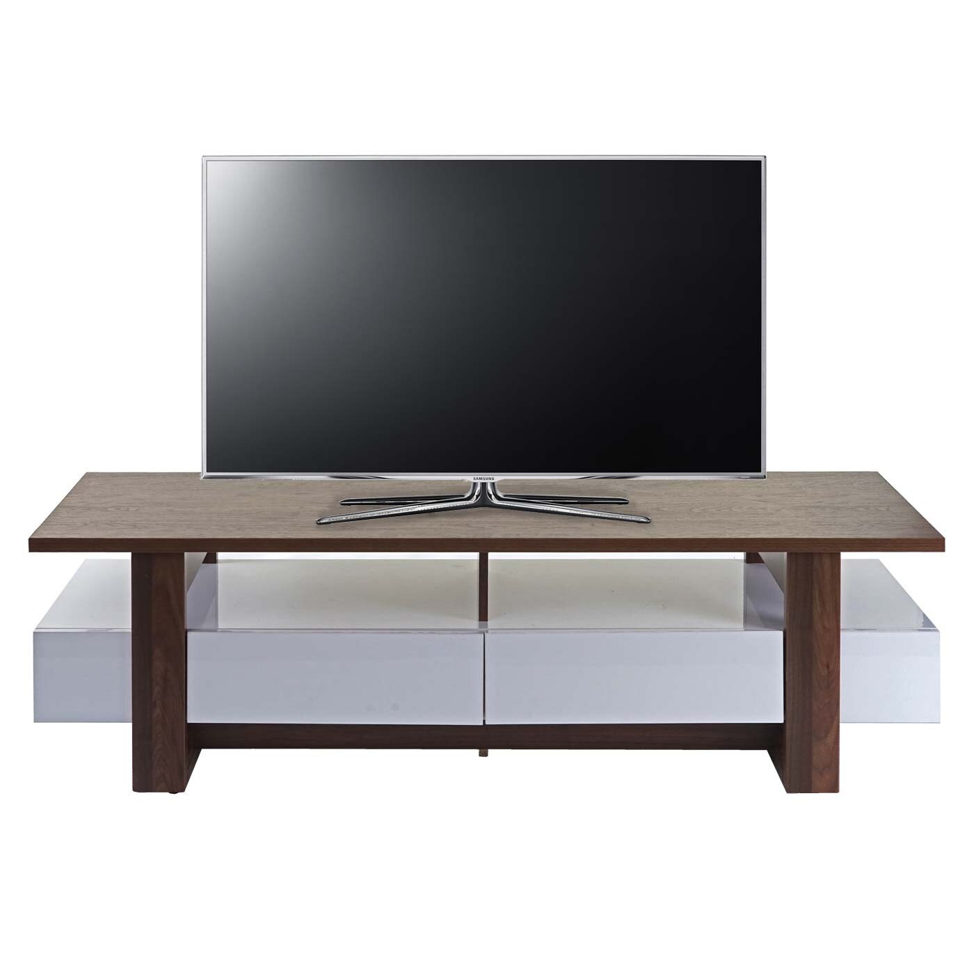 TV-Rack MCW-B51, Fernsehtisch Lowboard Schrank, 3D-Struktur Walnuss-Optik hochglanz 46x150x45cm
