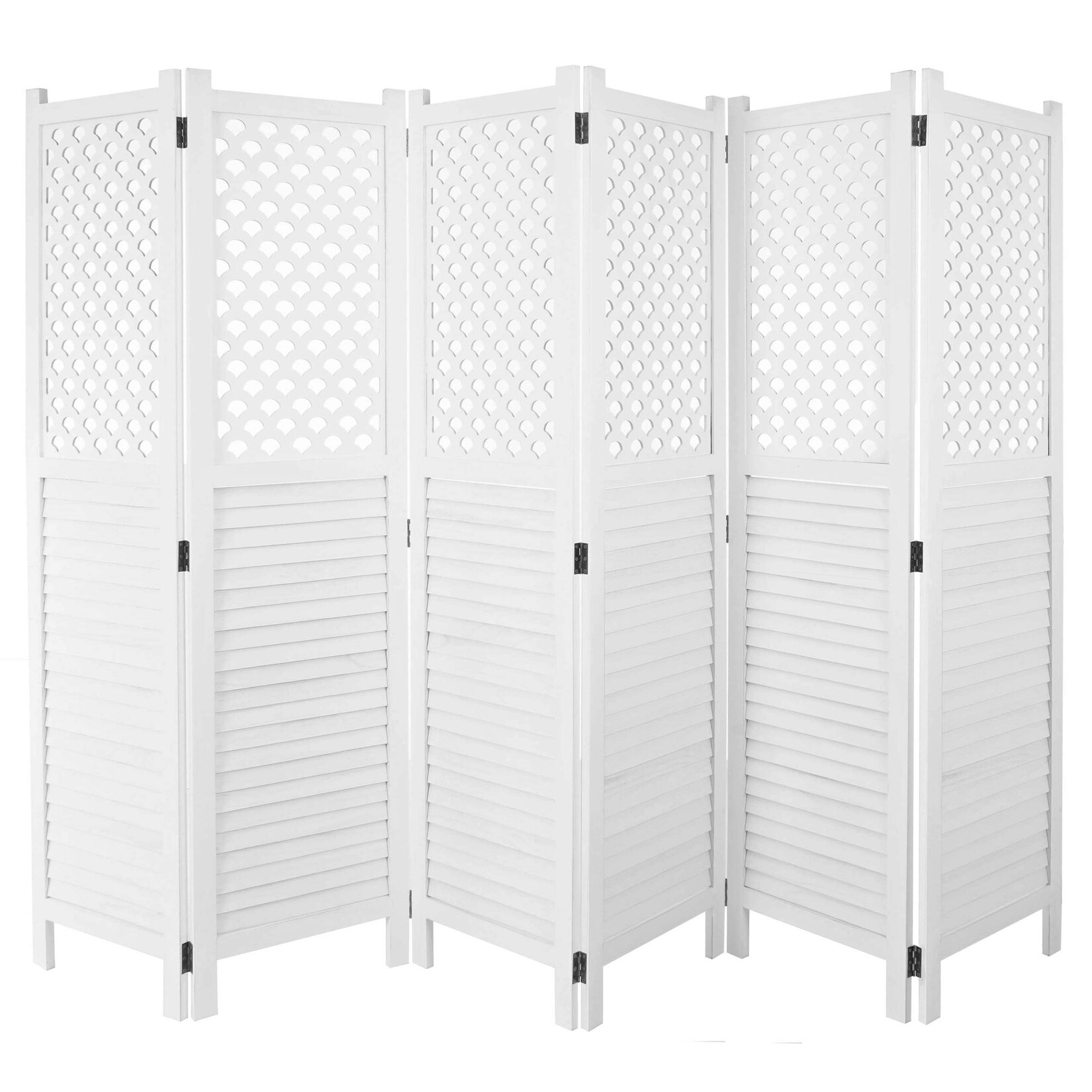 Paravent MCW-A84, Raumteiler Trennwand Sichtschutz, Ornamente 170x245cm ~ weiß | 04057651230016