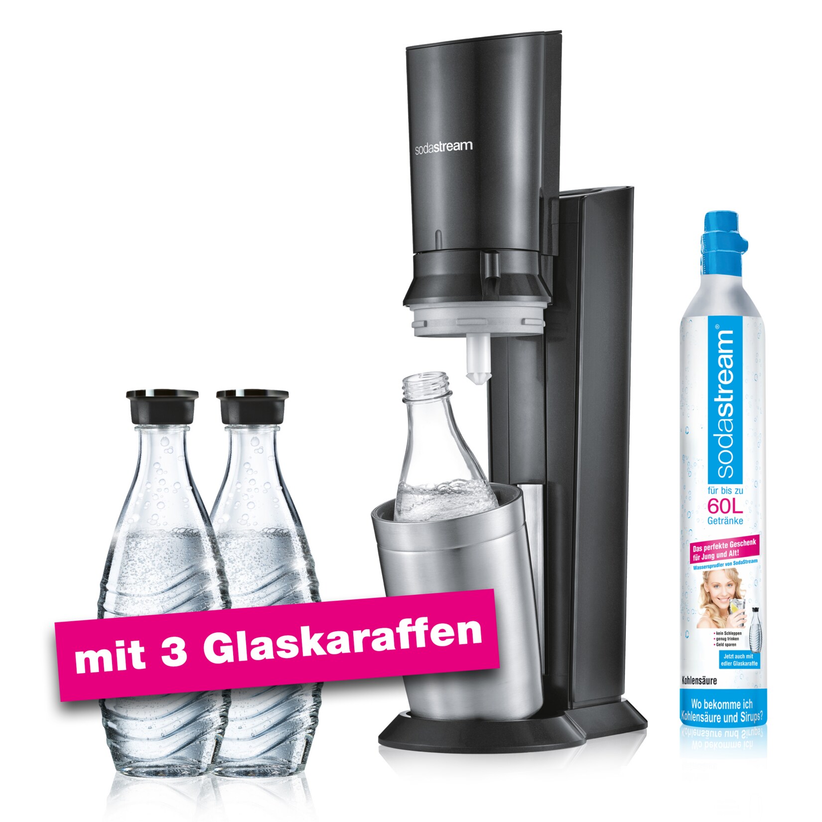 Sodastream Crystal 2.0 titan + 3 Glaskaraffen + Zylinder - Bild 1