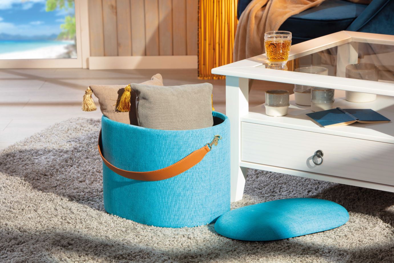 Inter Link Hocker Dilia mit Stauraum und Griff in Ocean Blue - Bild 1