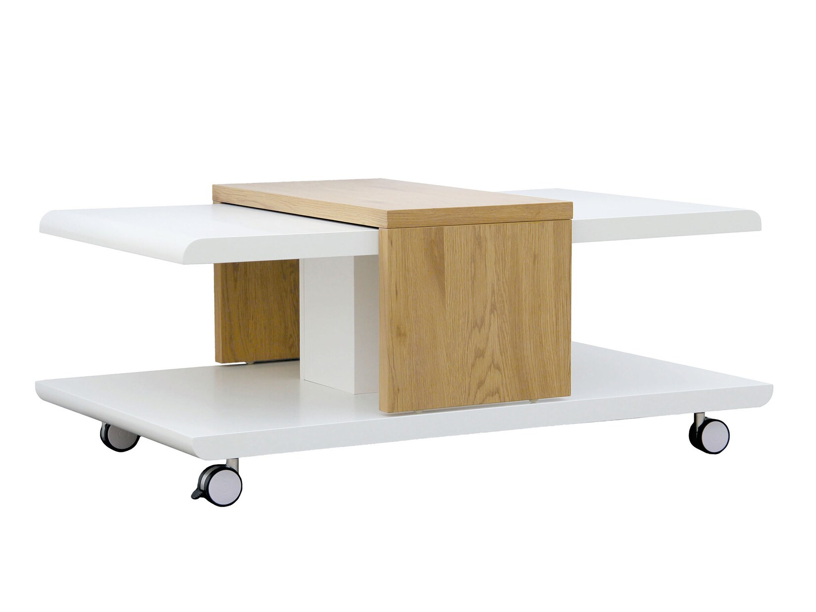 Inter Link Couchtisch Joliet auf Rollen in weiss und Wildeiche Nachbildung | 04010340514033