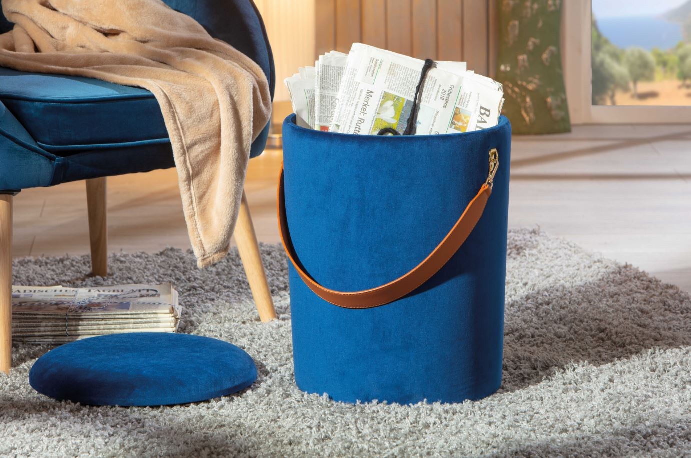 Inter Link Hocker Papua mit Stauraum und Griff – Blau | 04010340966153