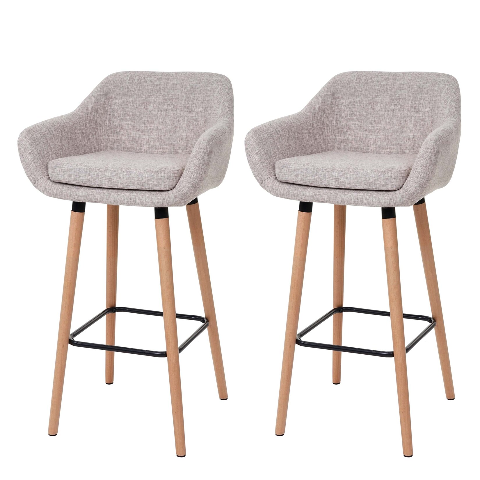 2er-Set Barhocker Vaasa T381, Barstuhl Tresenhocker ~ Textil, creme grau