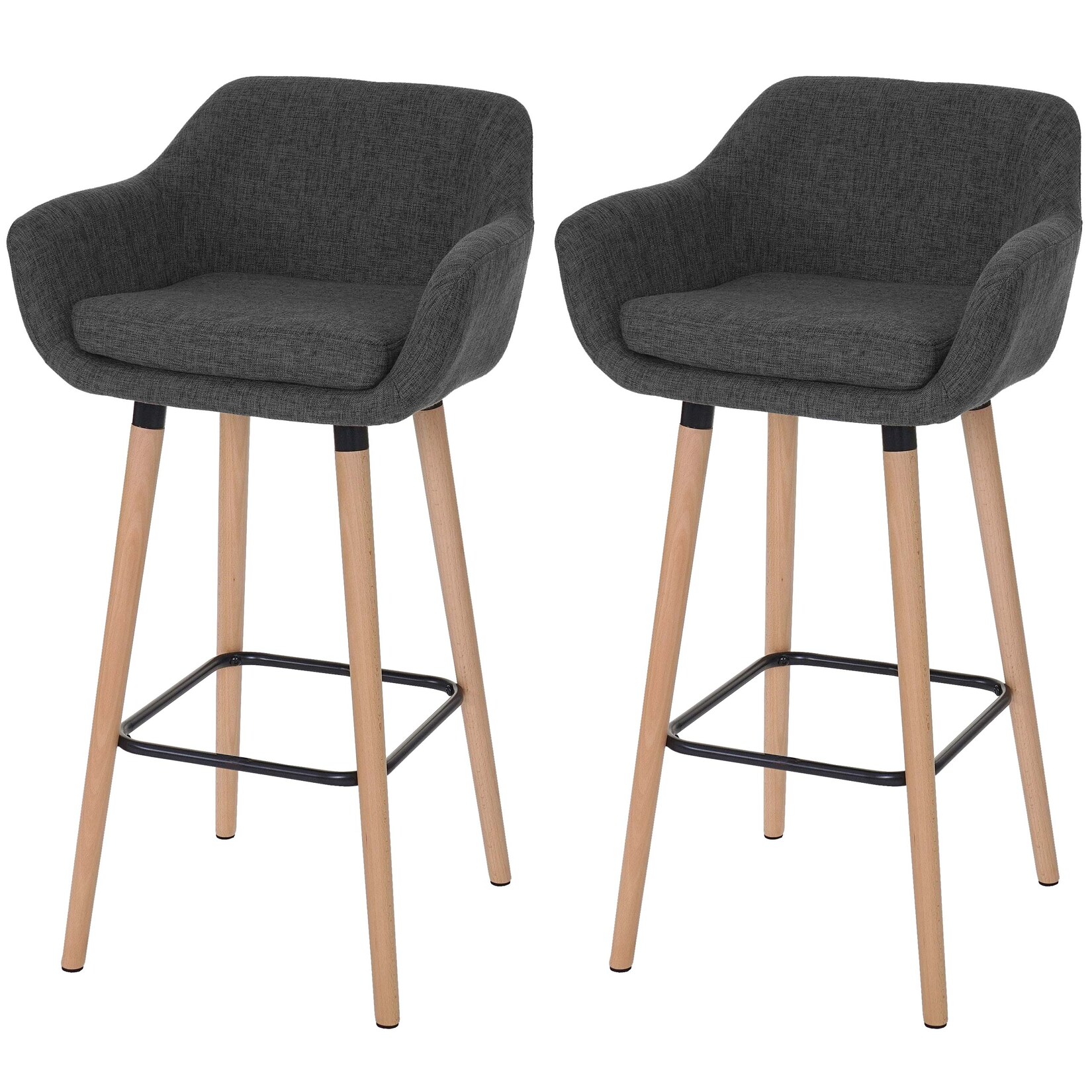 2er-Set Barhocker Vaasa T381, Barstuhl Tresenhocker ~ Textil, dunkelgrau
