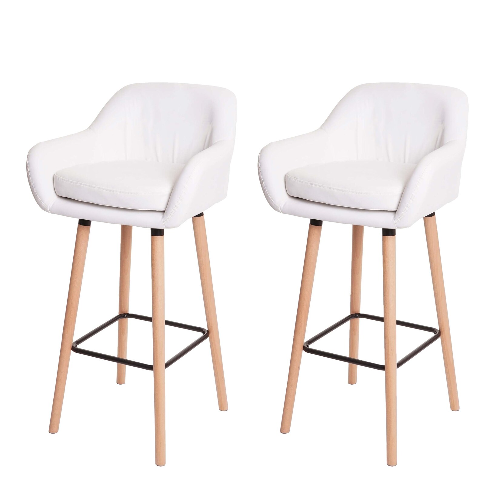 2er-Set Barhocker Vaasa T381, Barstuhl Tresenhocker ~ Kunstleder, weiß