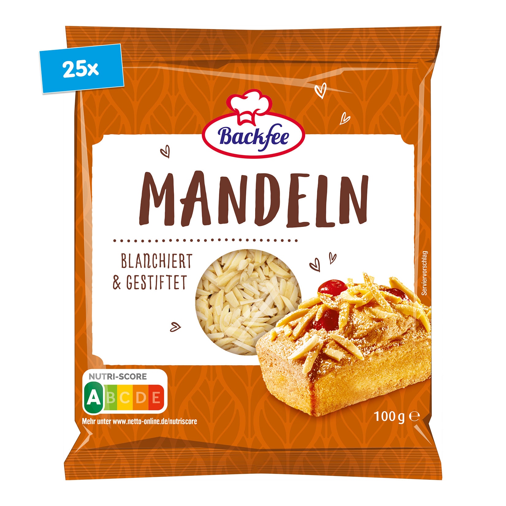 Backfee Mandeln gestiftet 100g, 25er Pack - Bild 1