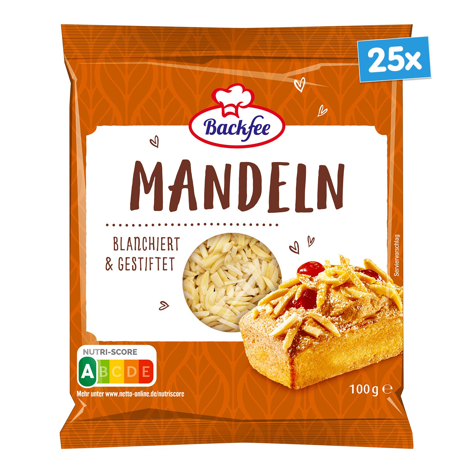 Backfee Mandeln gestiftet 100g, 25er Pack | 04316268003308