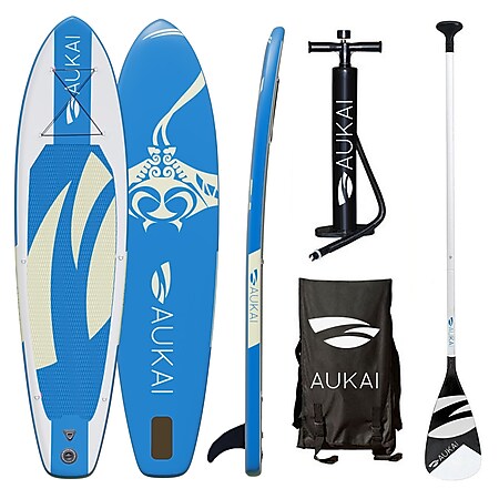 Aukai® Stand Up Paddle Board 320cm SUP Surfboard aufblasbar + Paddel Surfbrett Paddling Paddelboard – in verschiedenen Designs und Farben, blau - Bild 1