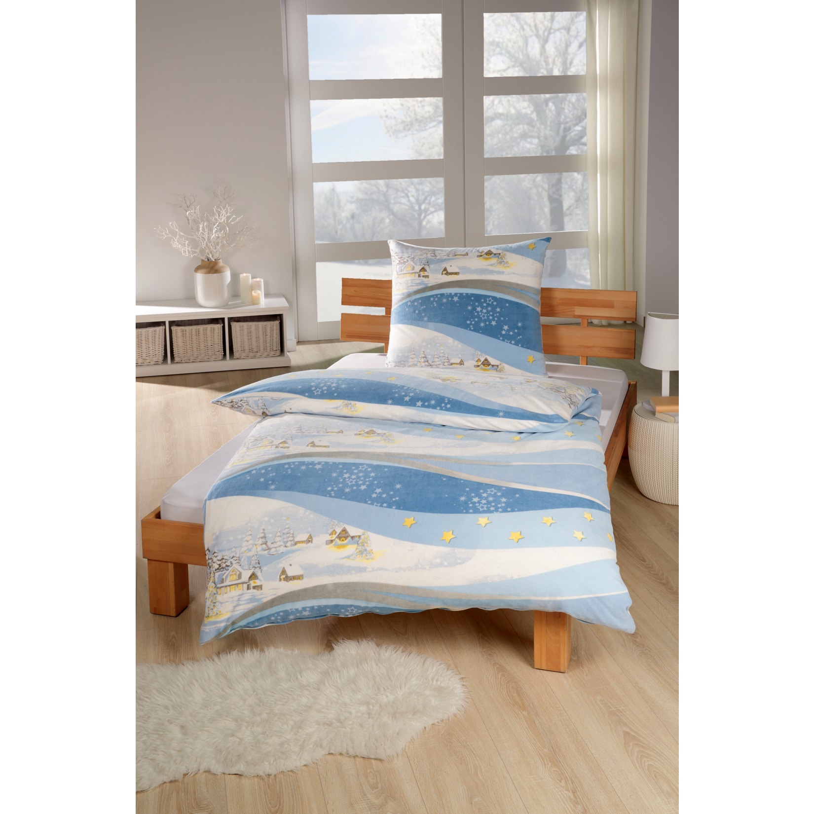 Dekor Teddypl&uuml;sch Bettw&auml;sche, ca. 135 x 200 cm - Winterlandschaft - Bild 1