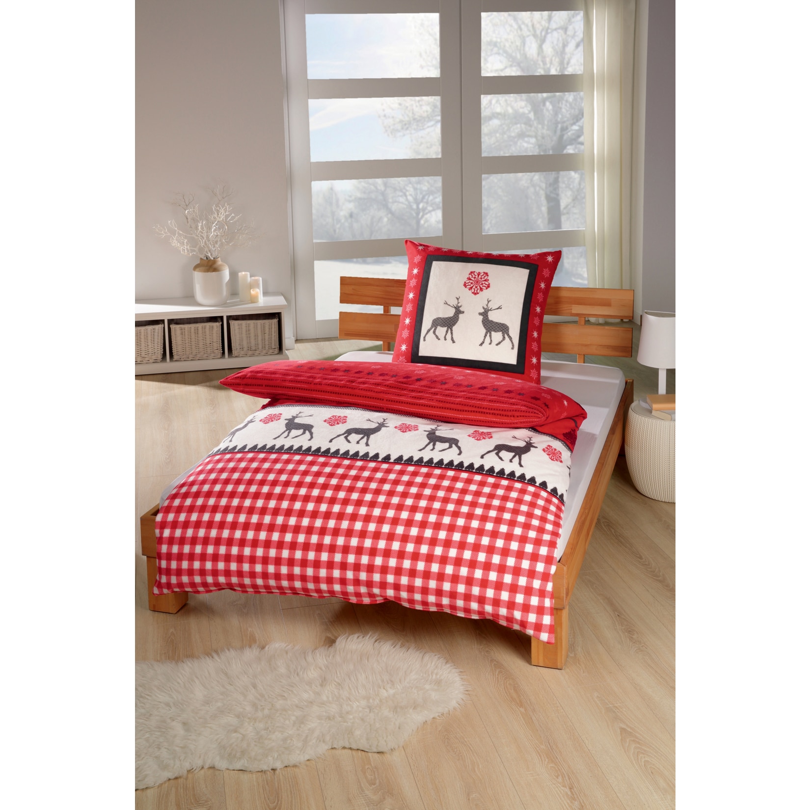 Dekor Teddypl&uuml;sch Bettw&auml;sche, ca. 155 x 220 cm - Hirsch - Bild 1