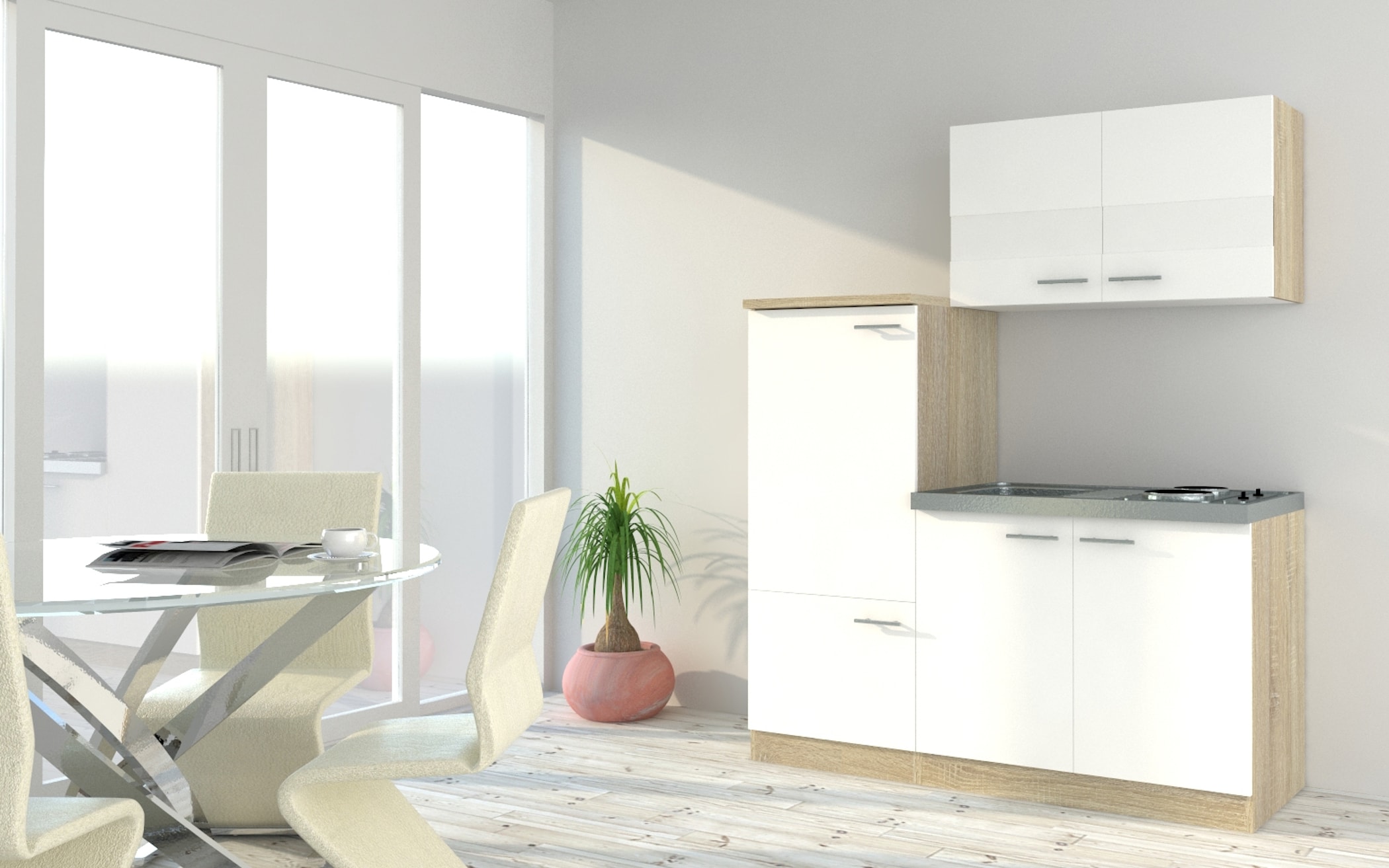 Respekta Economy Küchenzeile KB160ESW 160 cm, Weiß mit Pantryauflage | 04260641222575