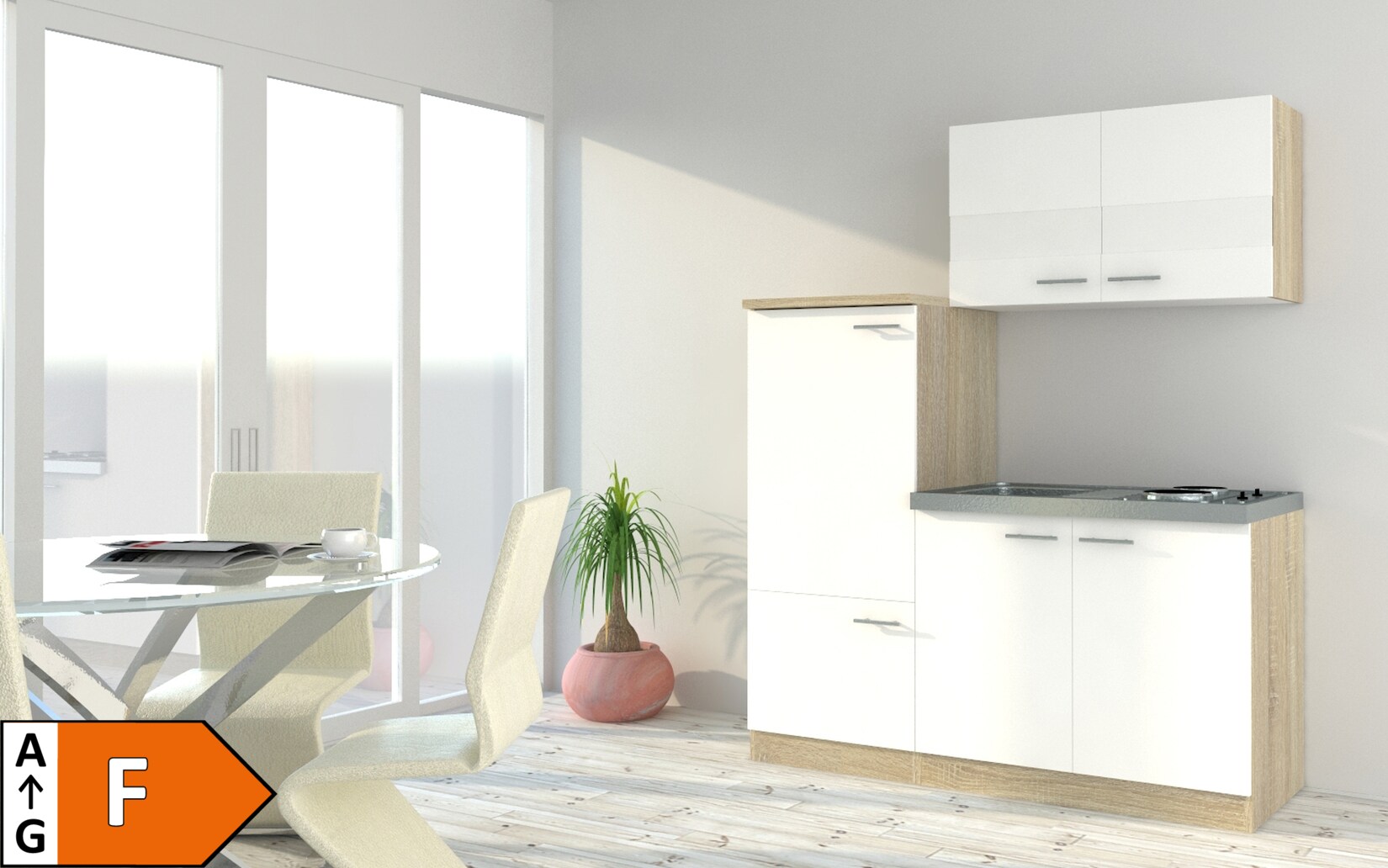 Respekta Economy Küchenzeile KB160ESW 160 cm, Weiß mit Pantryauflage