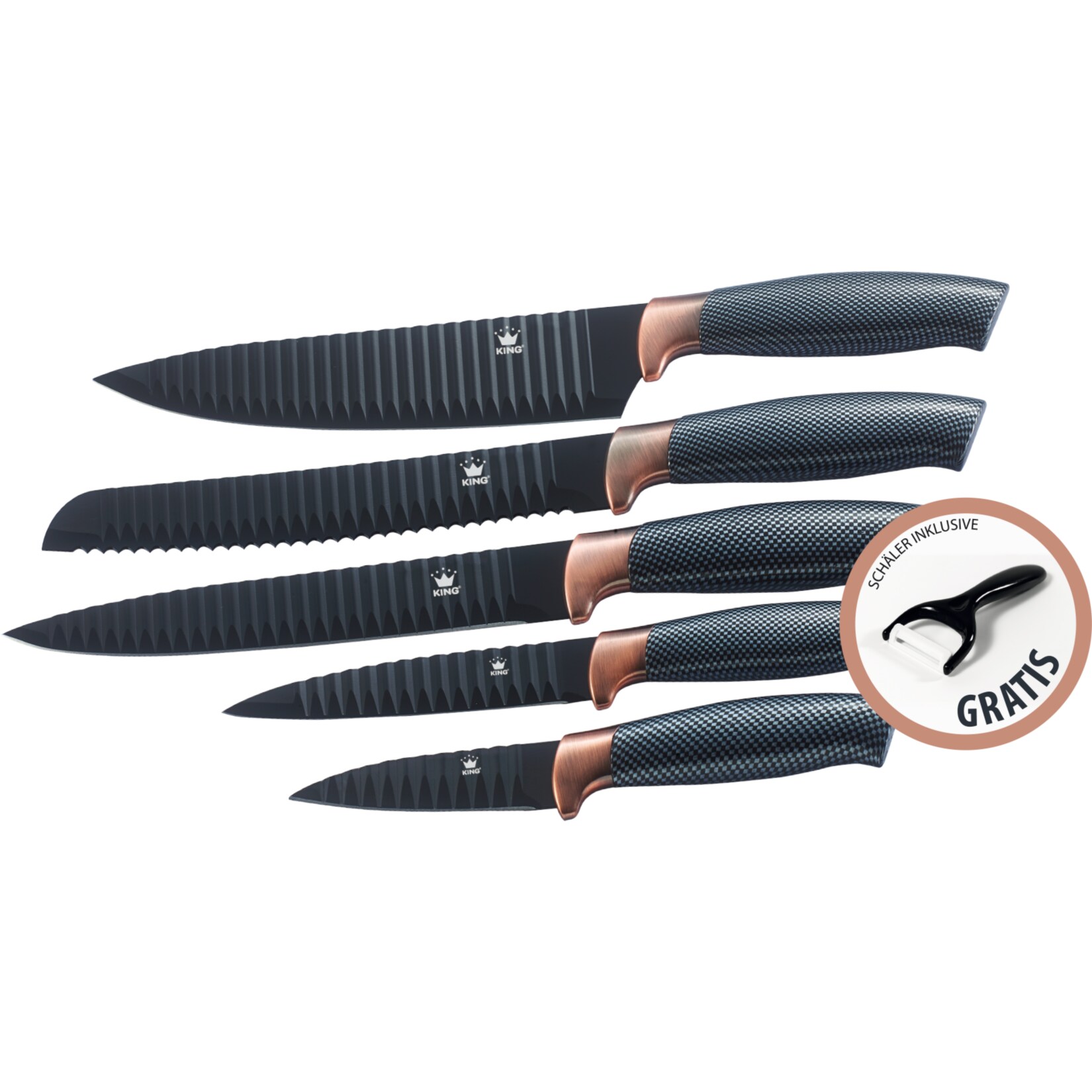 KING Messerset 5 Teilig Edelstahl Beschichtet Carbon Design Online ...