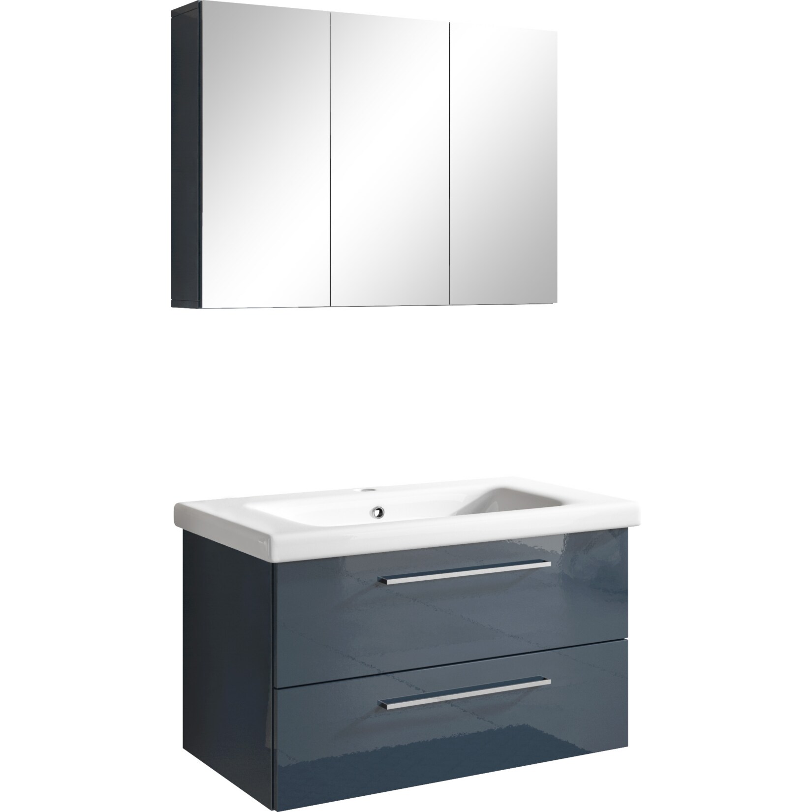 Inter Handels Badmöbel Set NEAPEL, 2 tlg. – Spiegelschrank Waschbeckenschrank 80 cm, Hochglanz Anthrazit | 04260465774182